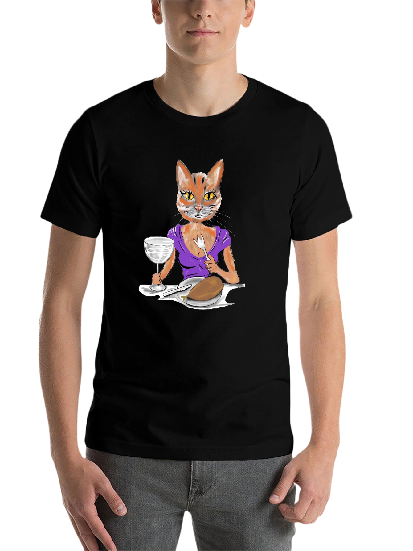 Black Cat Lady Dinner Graphic T-Shirt view 7
