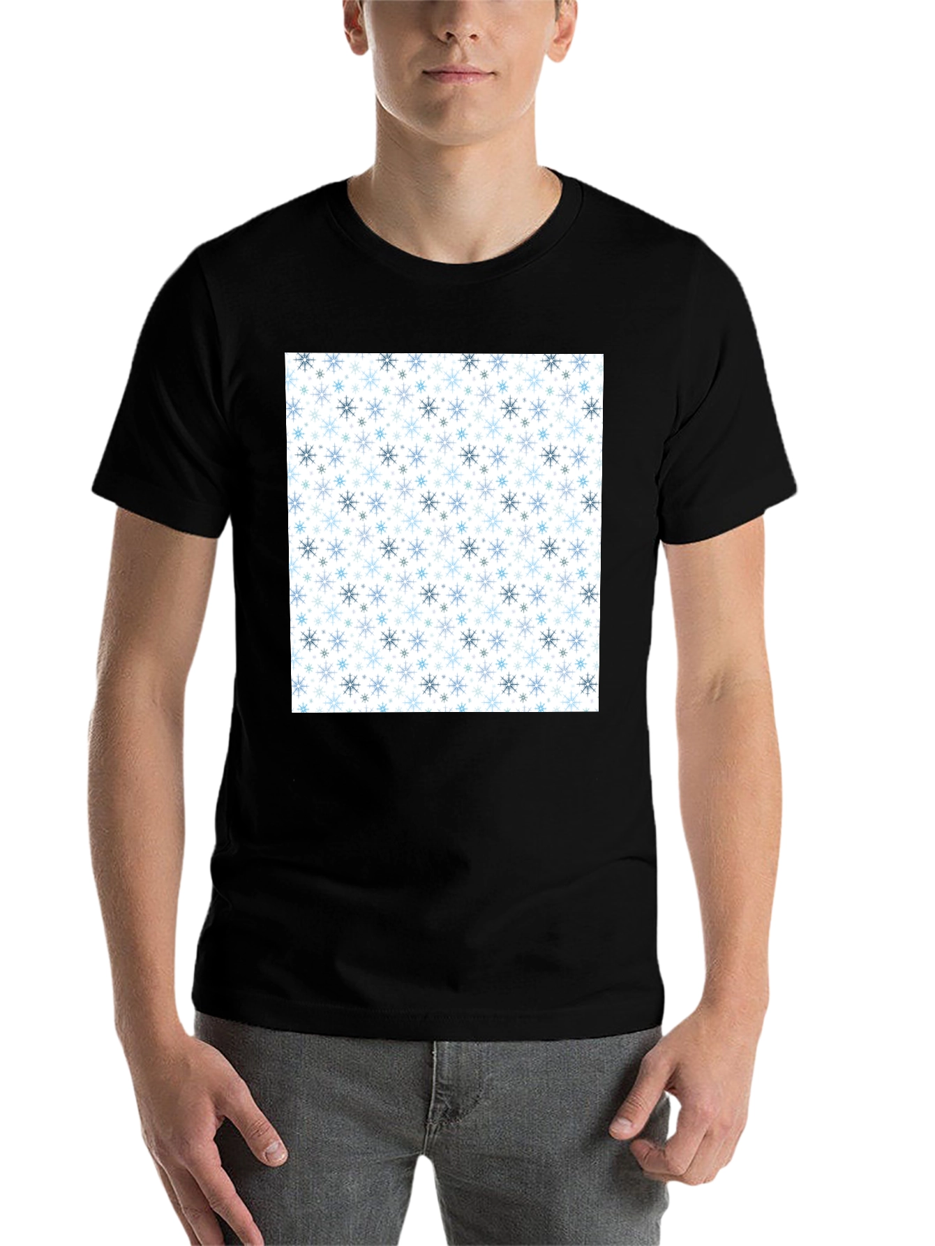 Black Snowflake Pattern Black T-Shirt view 7