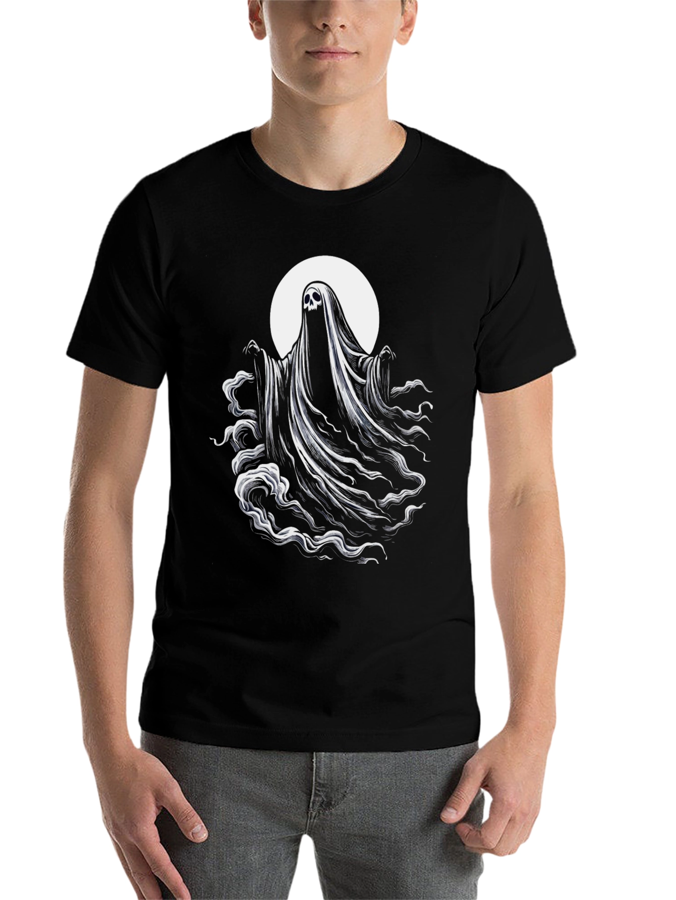 Black Spooky Ghost Graphic Tee - Black Cotton Blend Shirt view 7