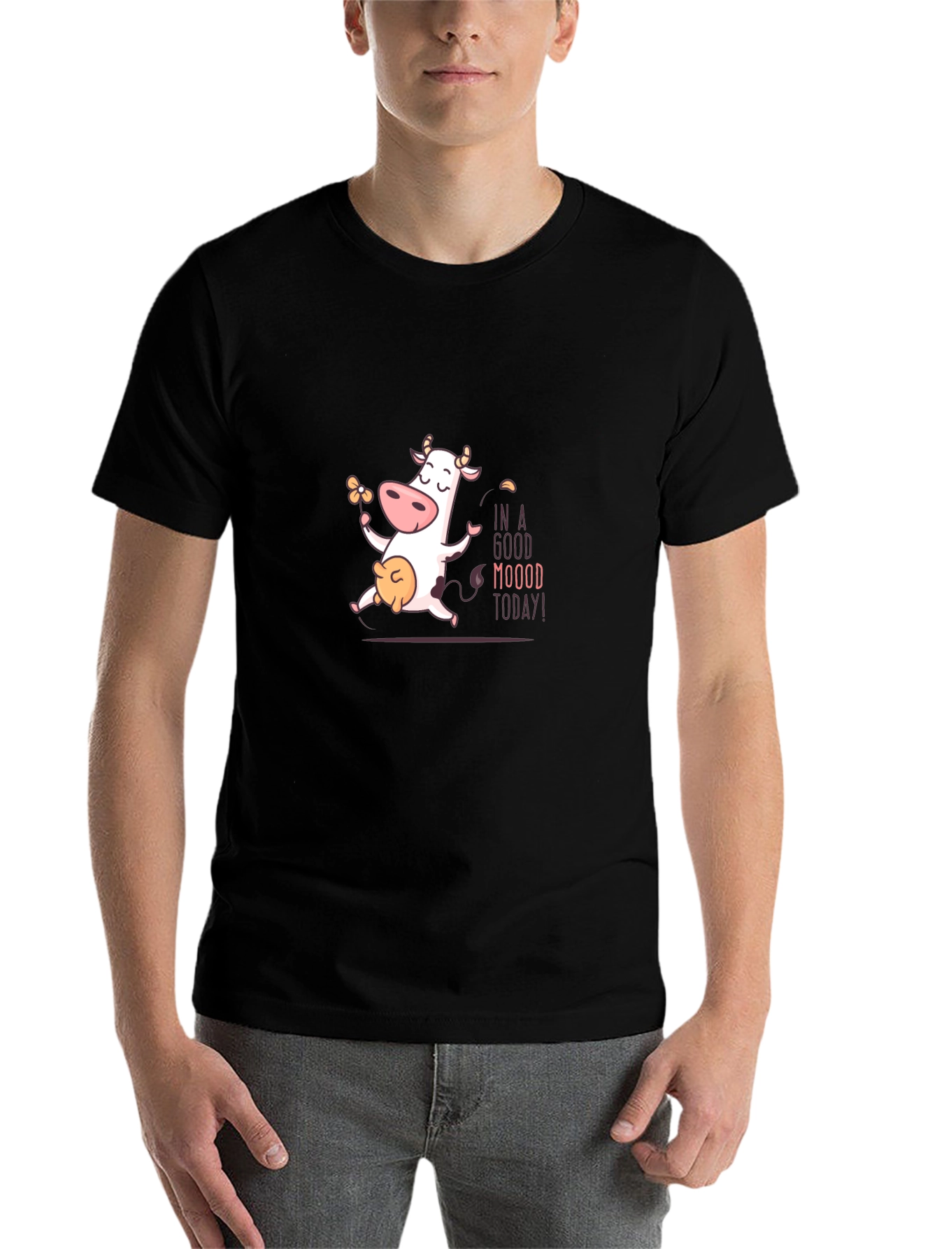 Black Funny Cow T-Shirt - In A Good Moood Today! view 7