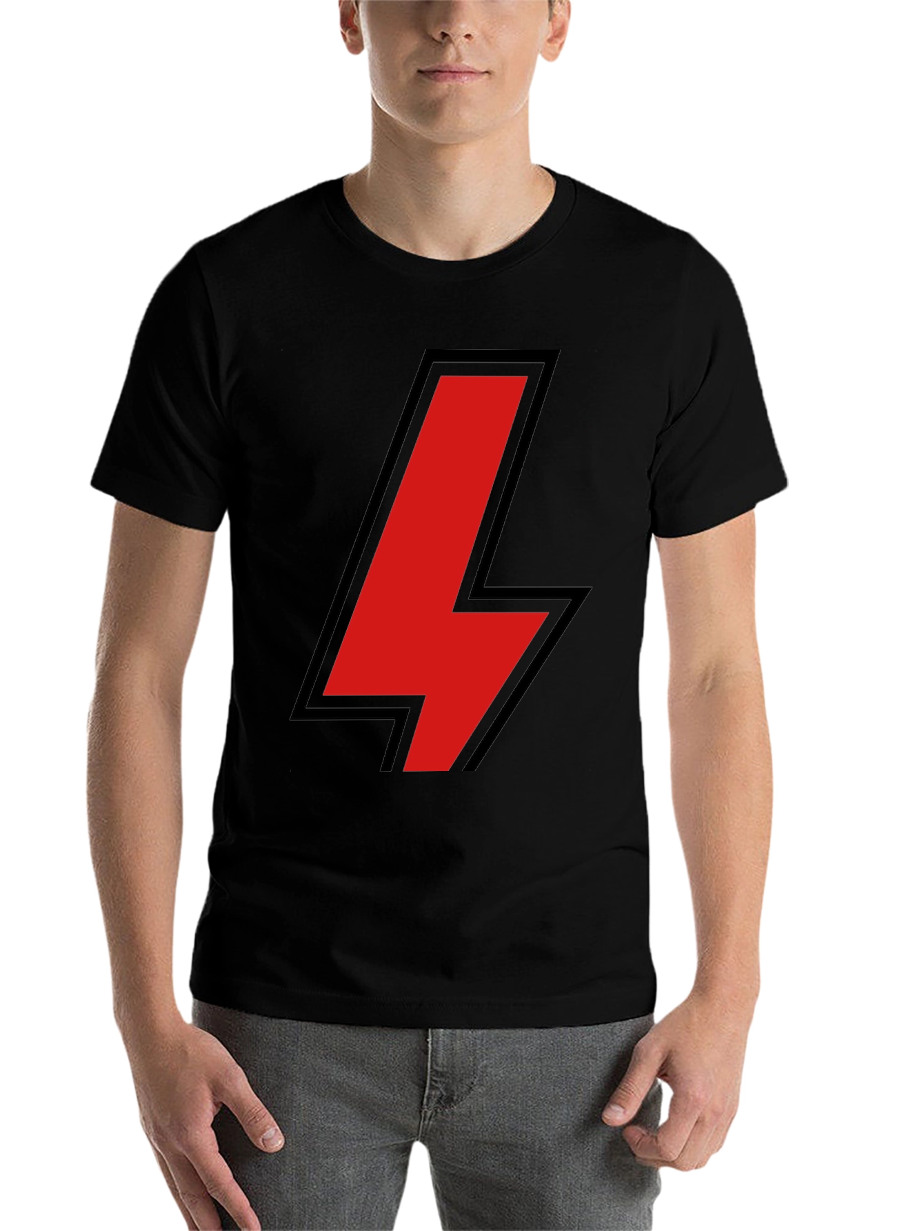 Black Black T-Shirt with Red Lightning Bolt Design view 7