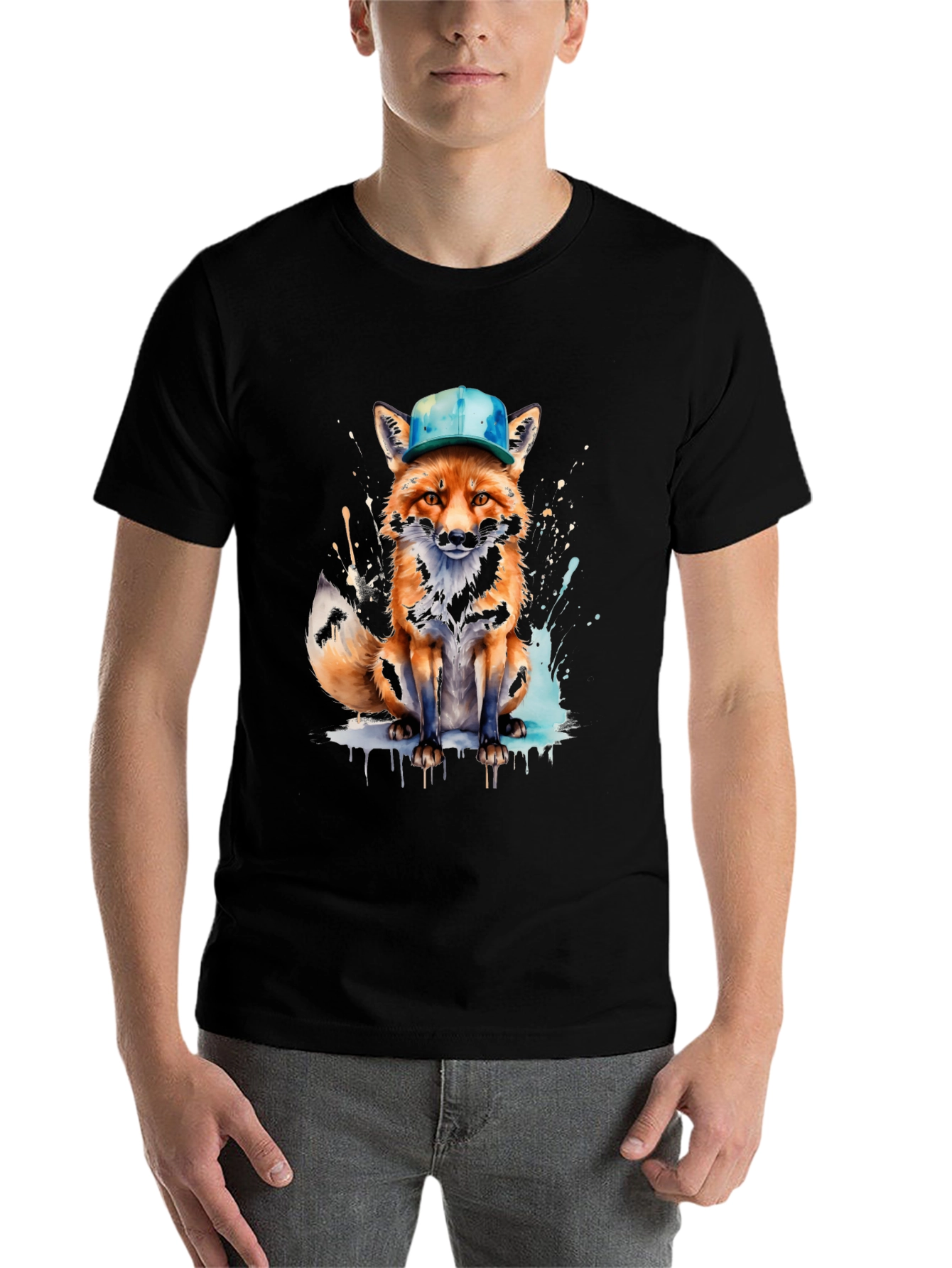 Black Fox with Hat Graphic Tee - Unique Design view 7