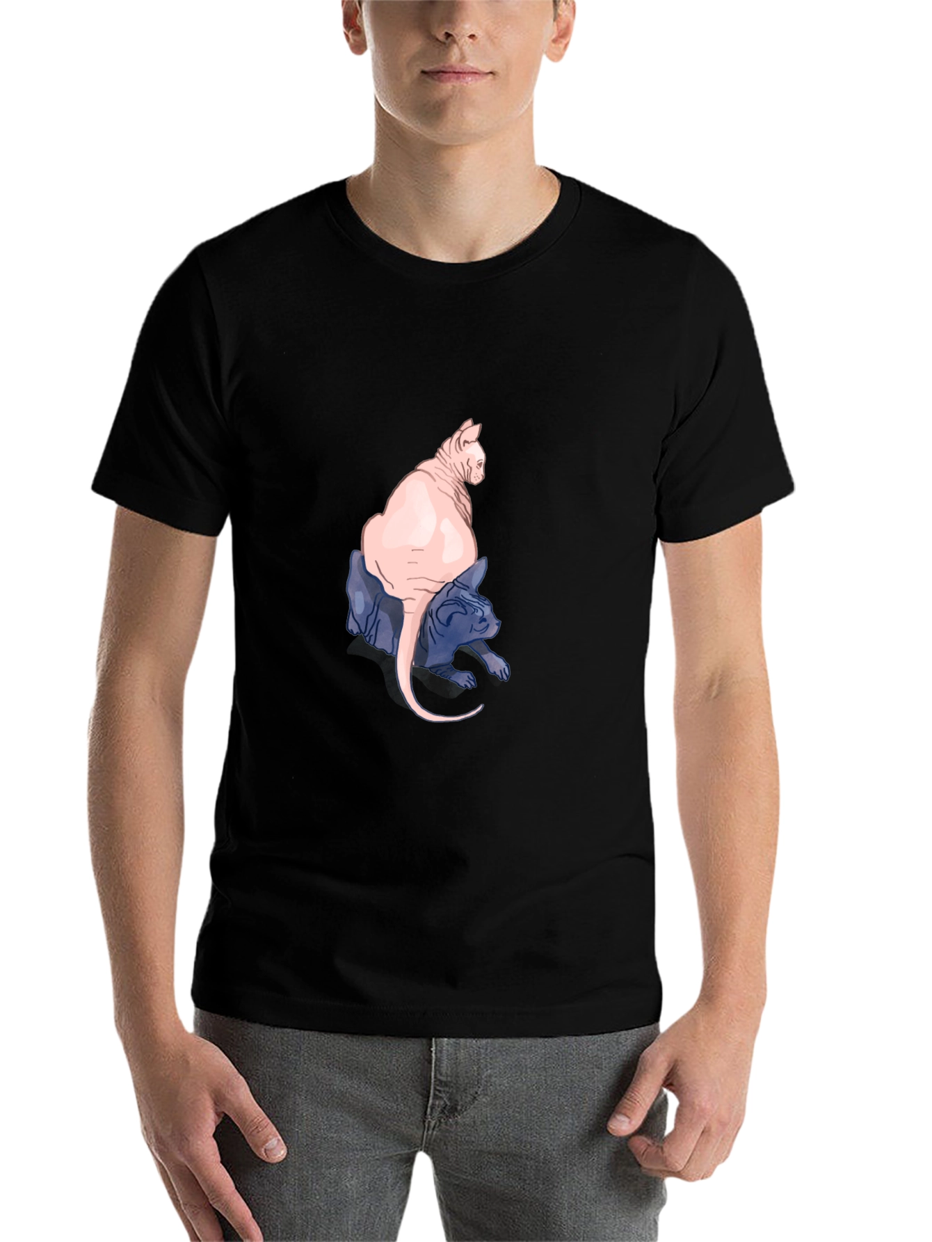 Black Two Hairless Cats Black T-Shirt view 7