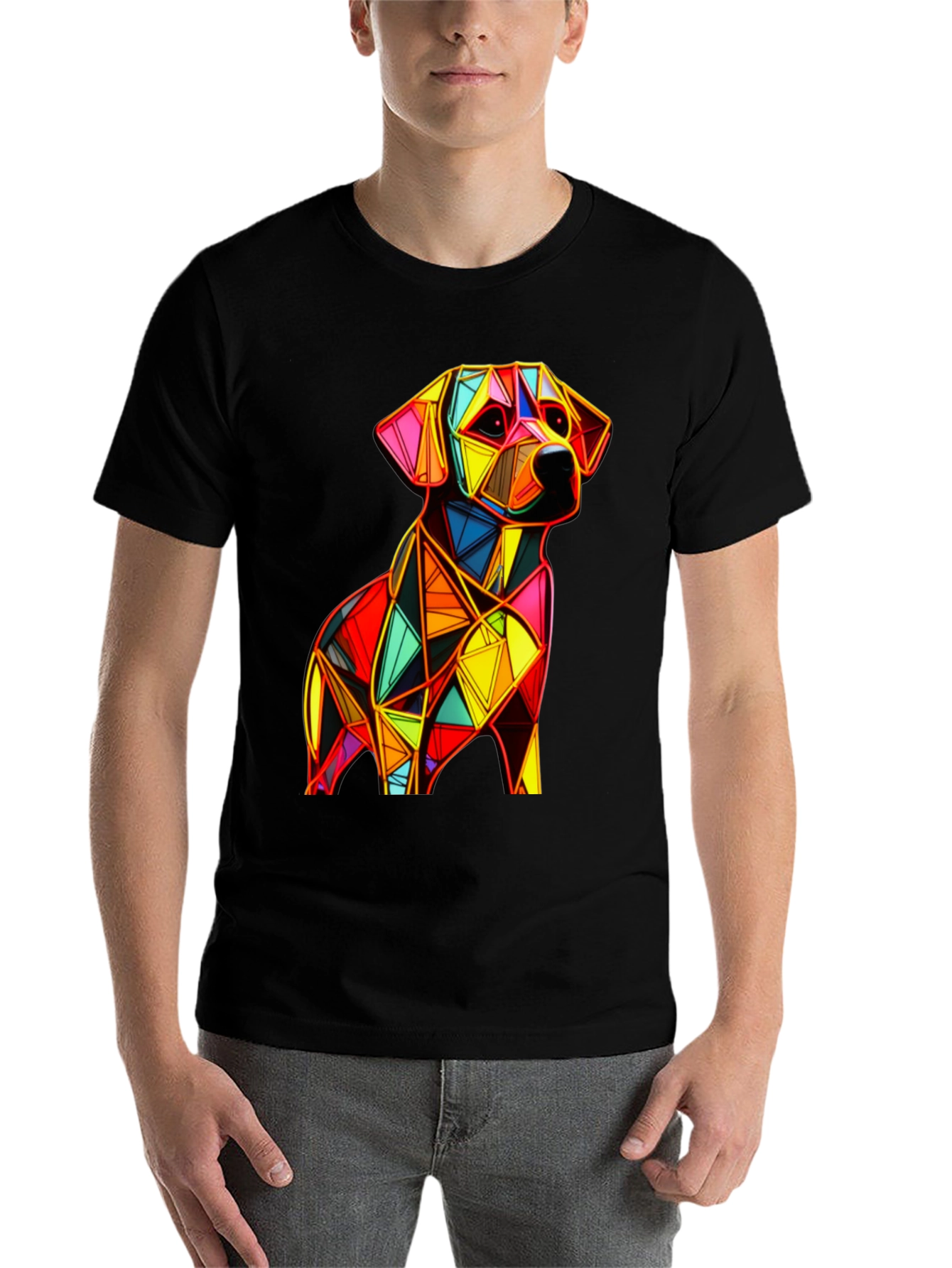 Black Geometric Dog Graphic Black T-Shirt view 7