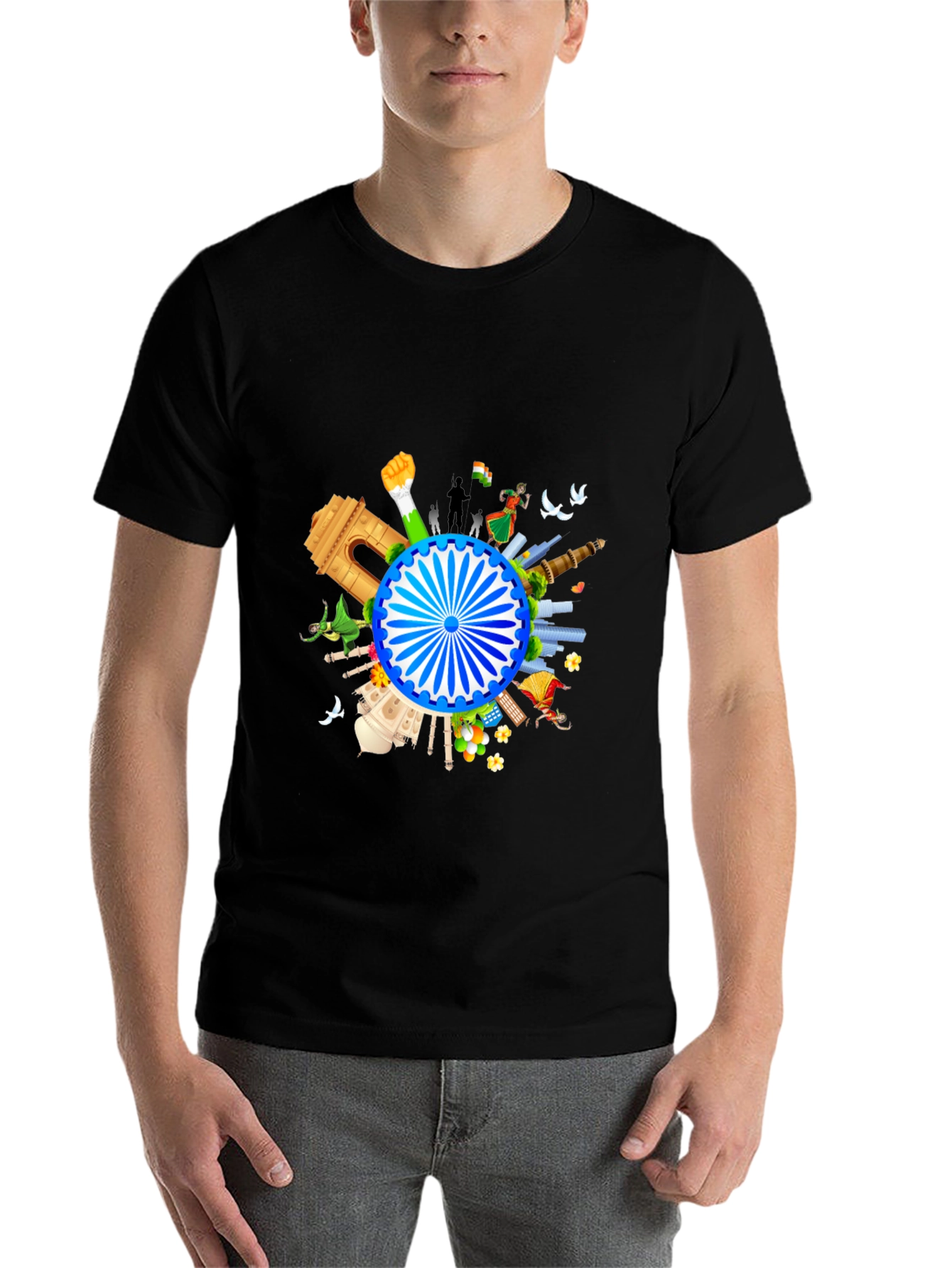 Black India Graphic Print Men's Black T-shirt view 7