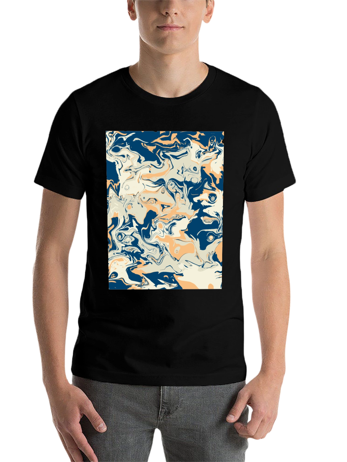 Black Abstract Swirl Graphic Tee - Stylish Men's Black T-Shirt view 7