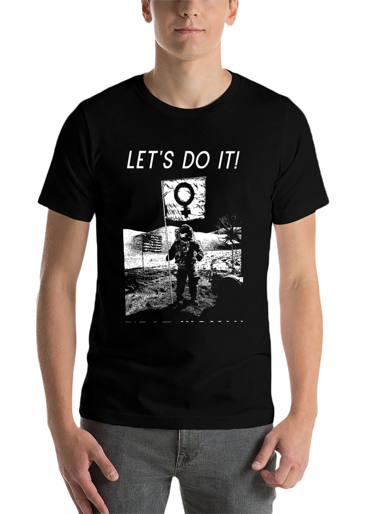 Black Let's Do It! Moon Landing Graphic T-Shirt view 7