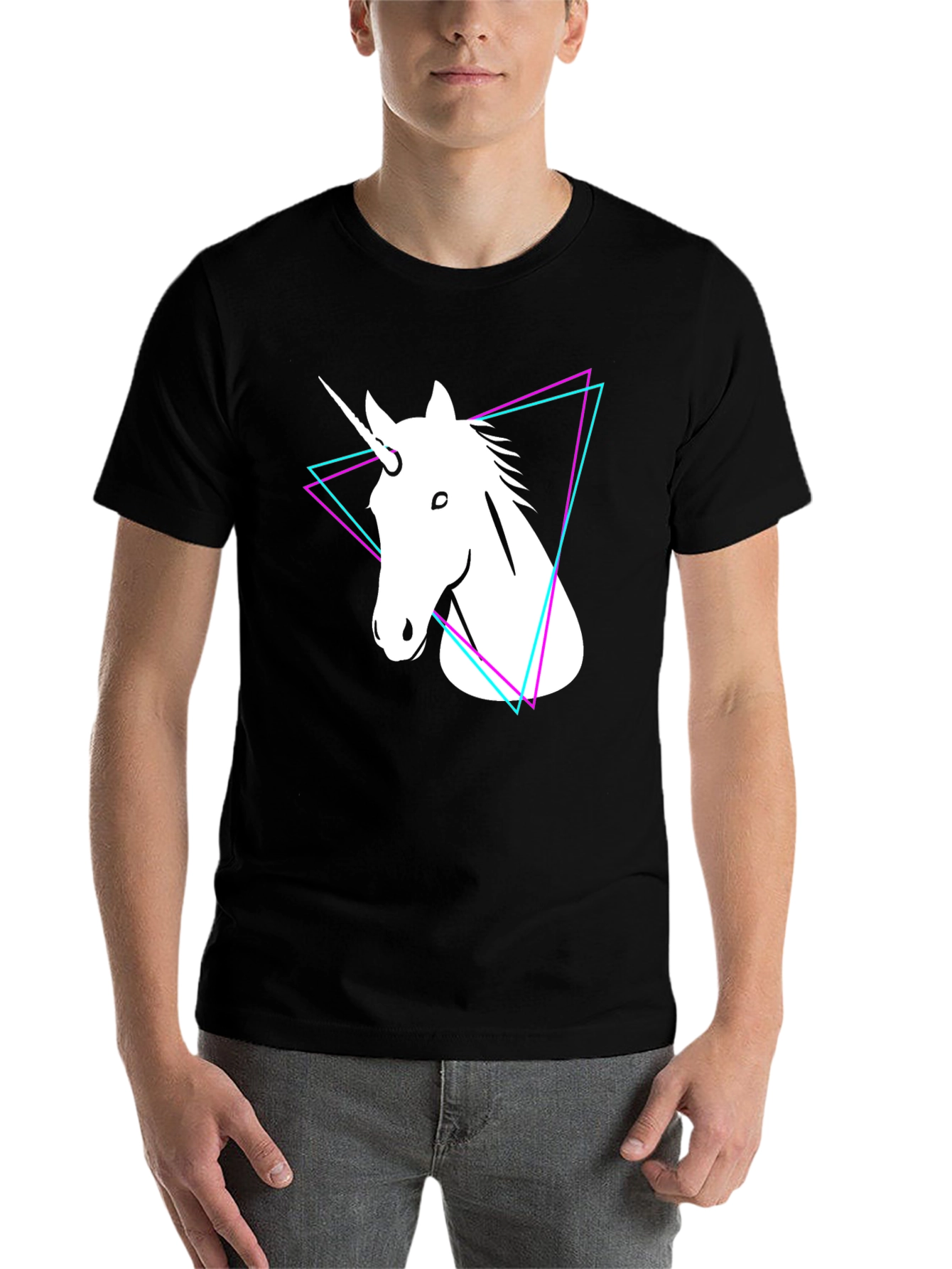 Black Unicorn Triangle Graphic Tee - Black Cotton T-Shirt view 7