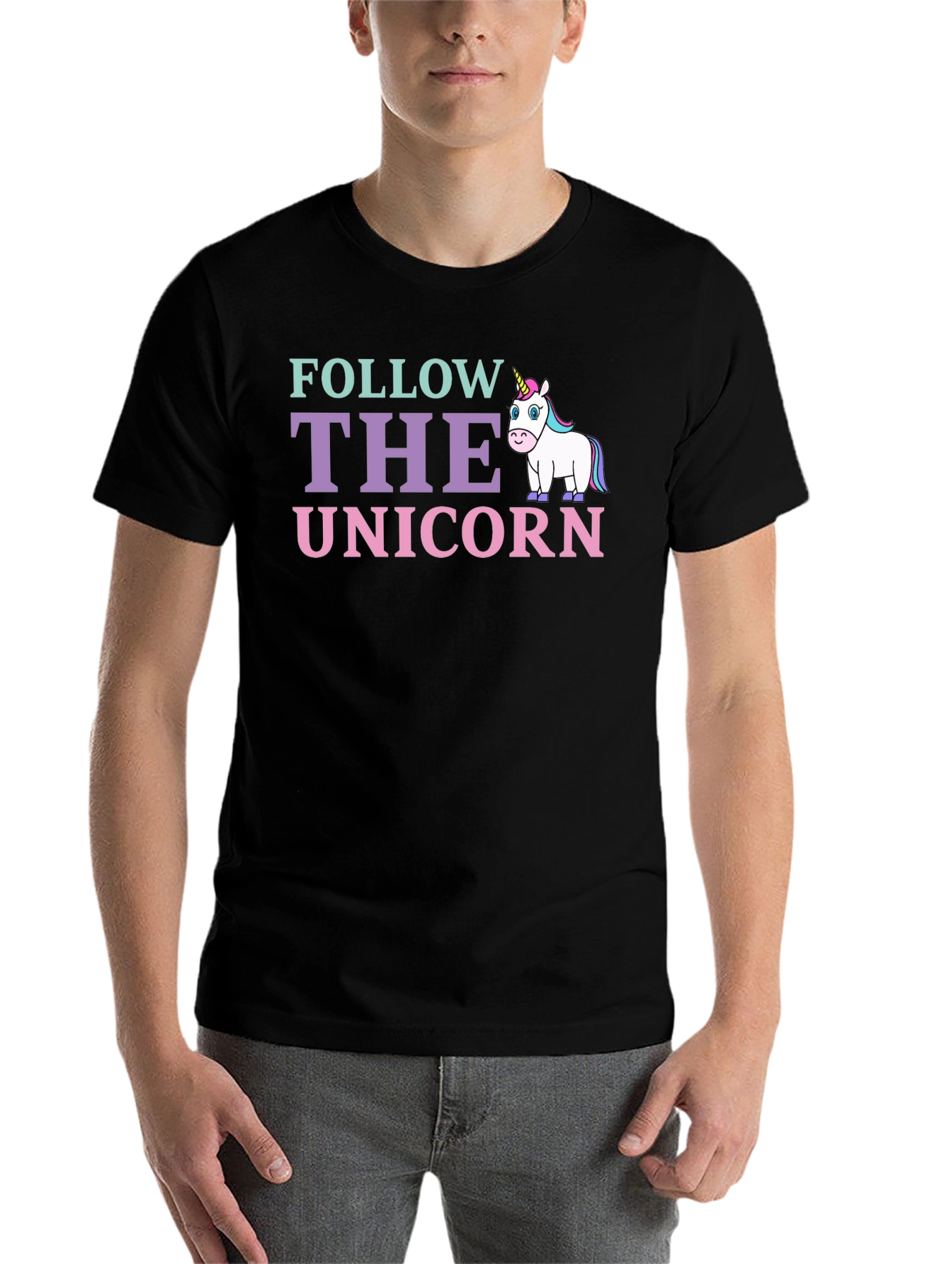 Black Follow The Unicorn Graphic T-Shirt view 7