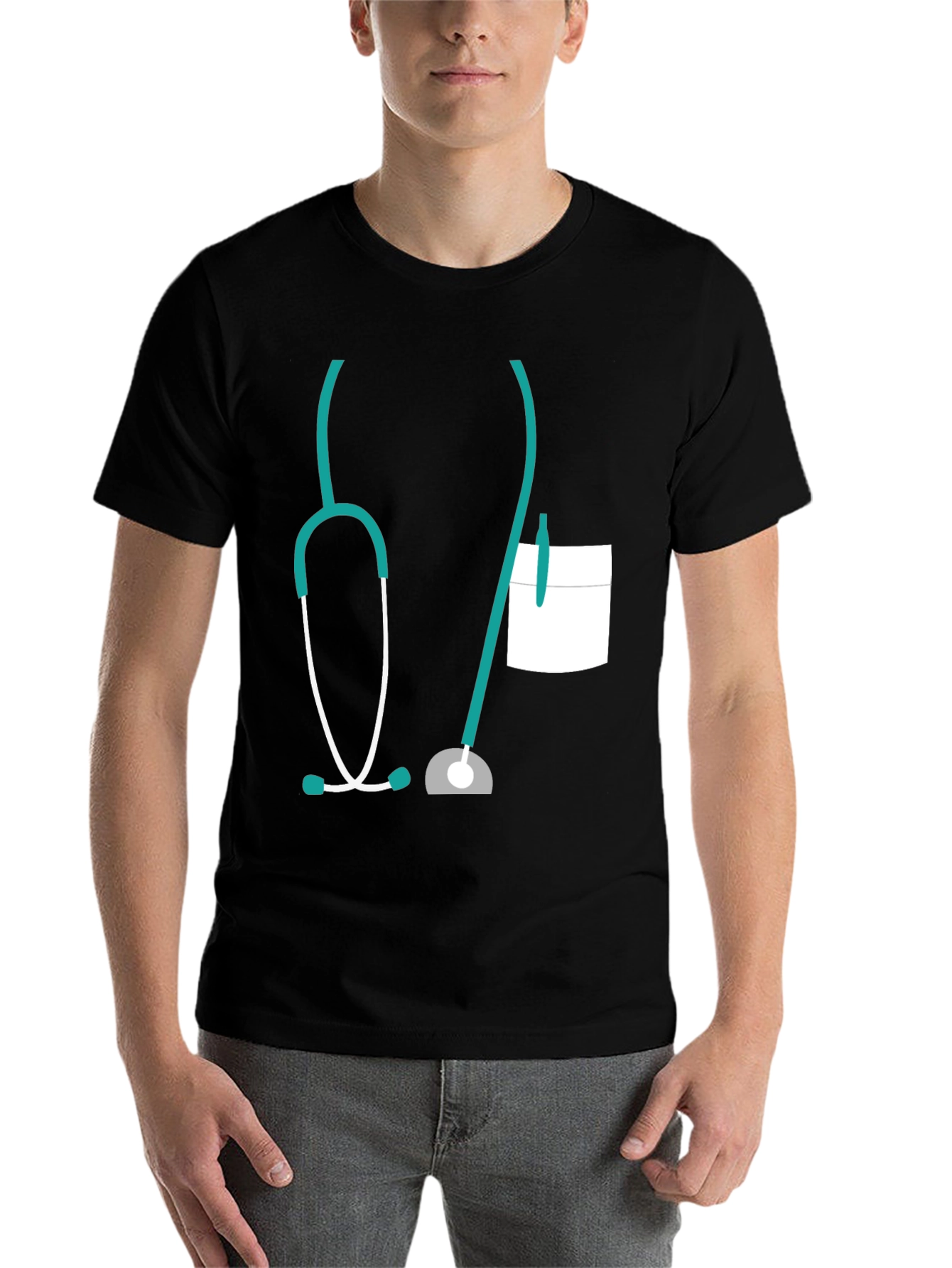 Black Doctor Stethoscope Graphic Tee - Novelty Medical Shirt view 7