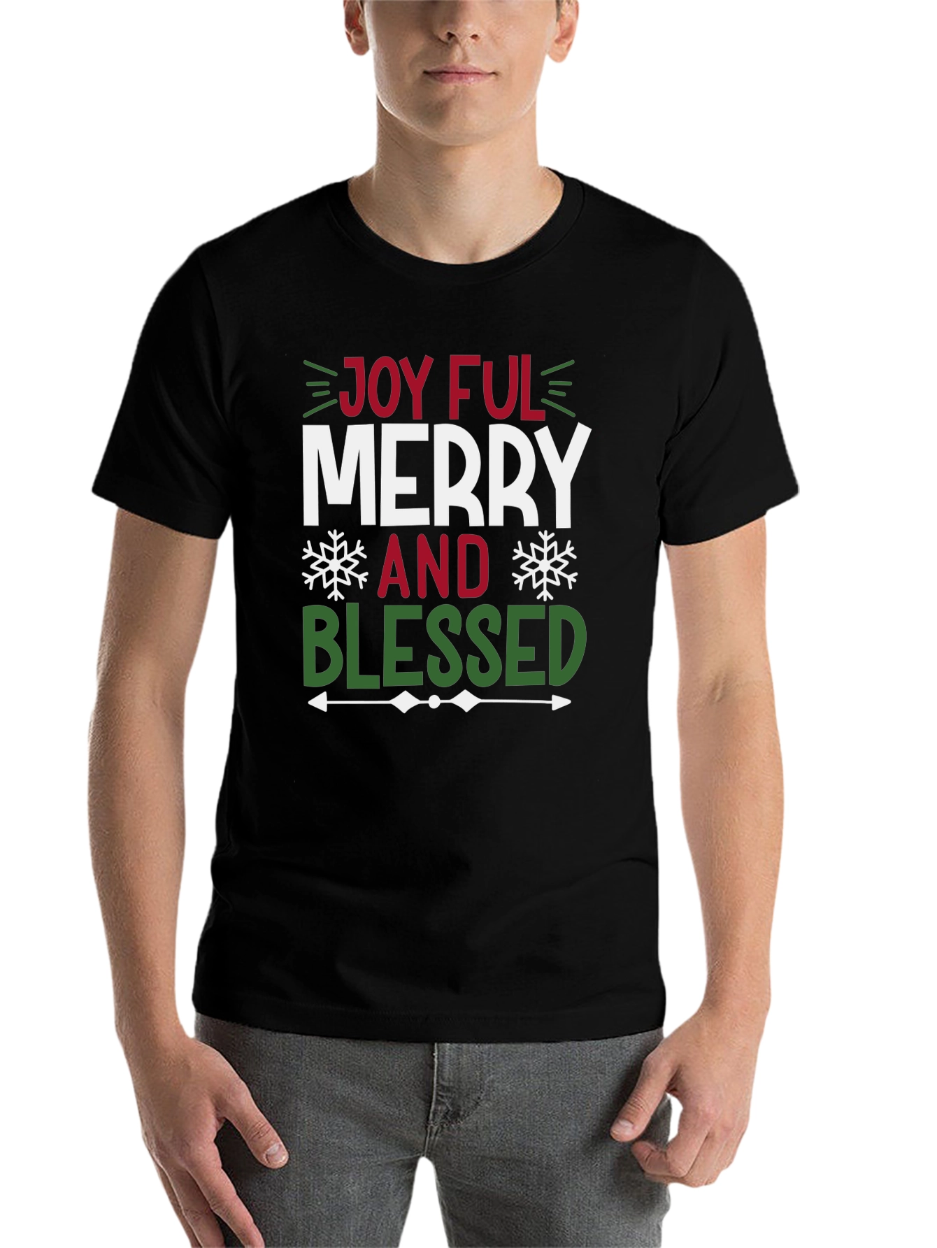 Black Joyful Merry and Blessed Graphic Tee Shirt view 7