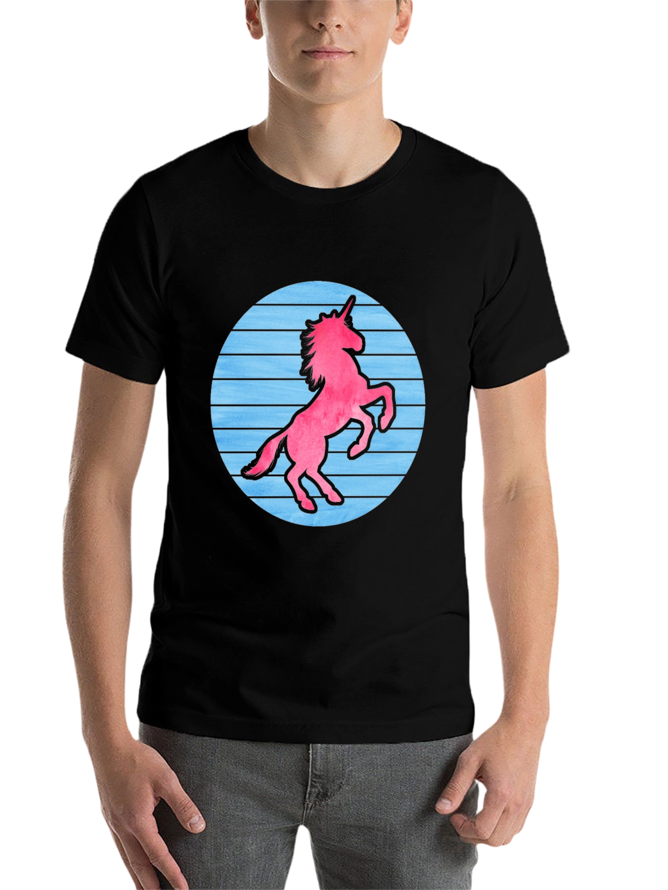 Black Retro Unicorn Graphic T-Shirt - Black Cotton Blend view 7