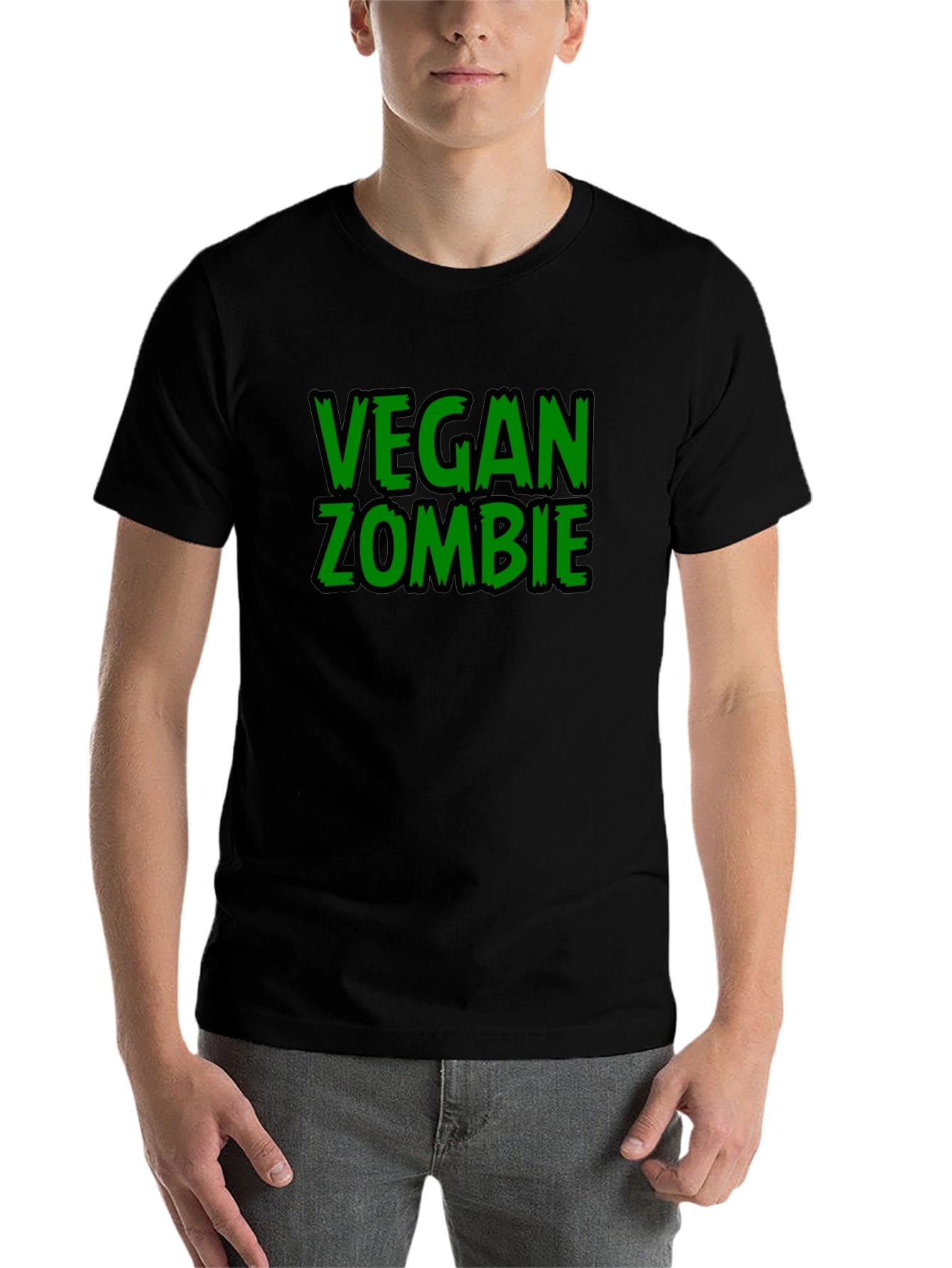 Black Vegan Zombie Black Graphic T-Shirt view 7
