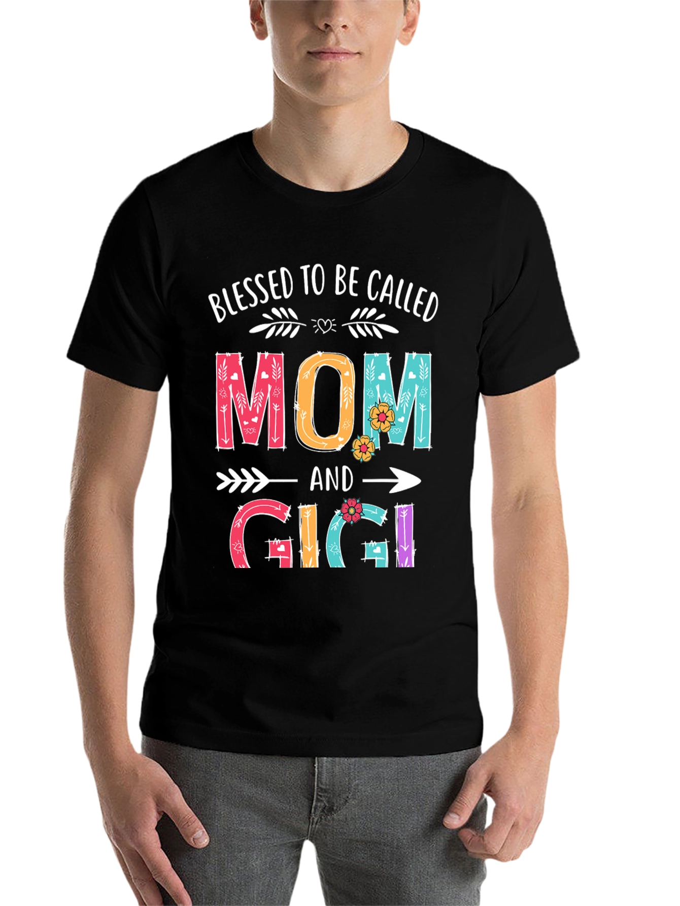 Black Blessed To Be Called Mom and Gigi T-Shirt view 7