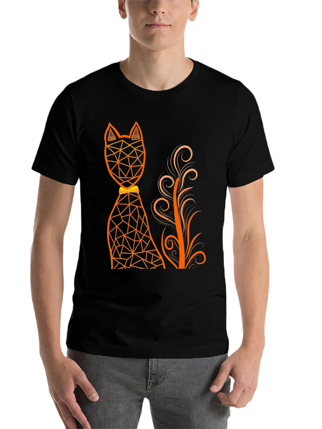 Black Geometric Cat Graphic Tee - Modern Art T-Shirt view 7