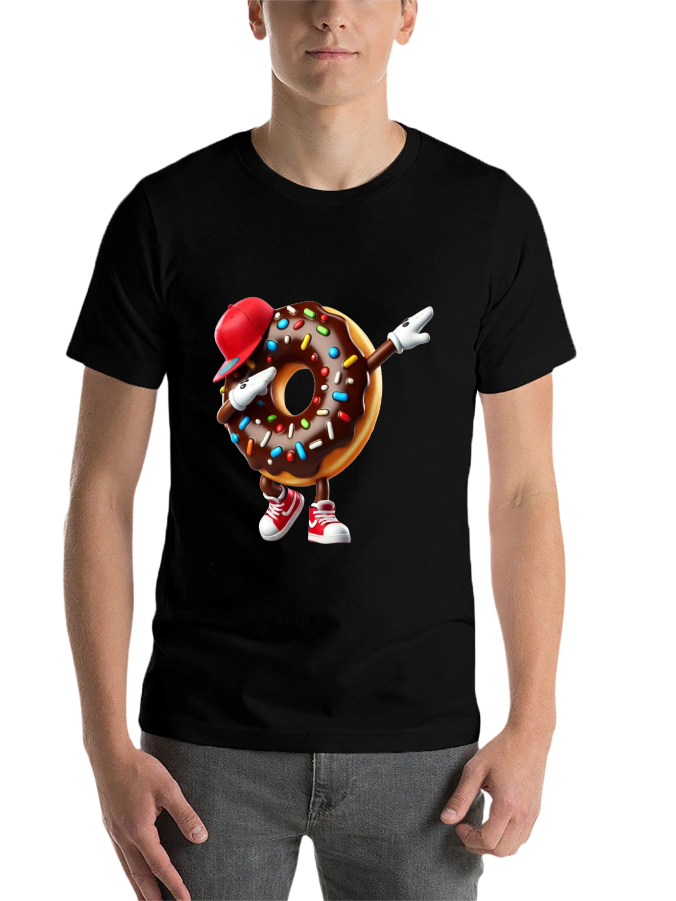 Black Dabbing Donut T-Shirt - Fun Foodie Fashion view 7