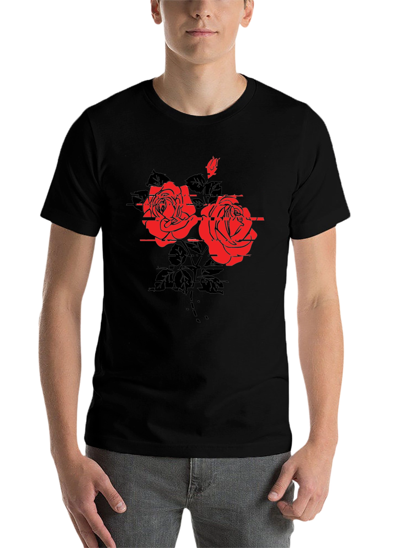 Black Edgy Floral Tee - Black Rose Graphic T-Shirt view 7
