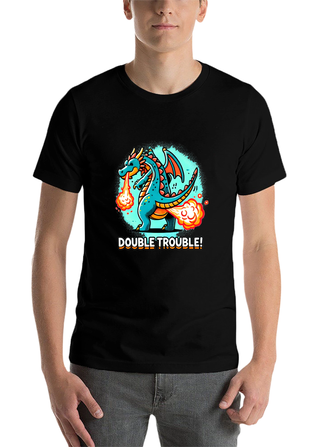 Black Double Trouble Dragon Graphic Tee - Black view 7