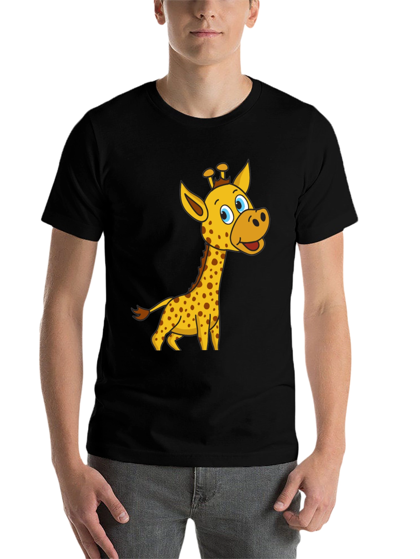 Black Cartoon Giraffe Black T-Shirt view 7