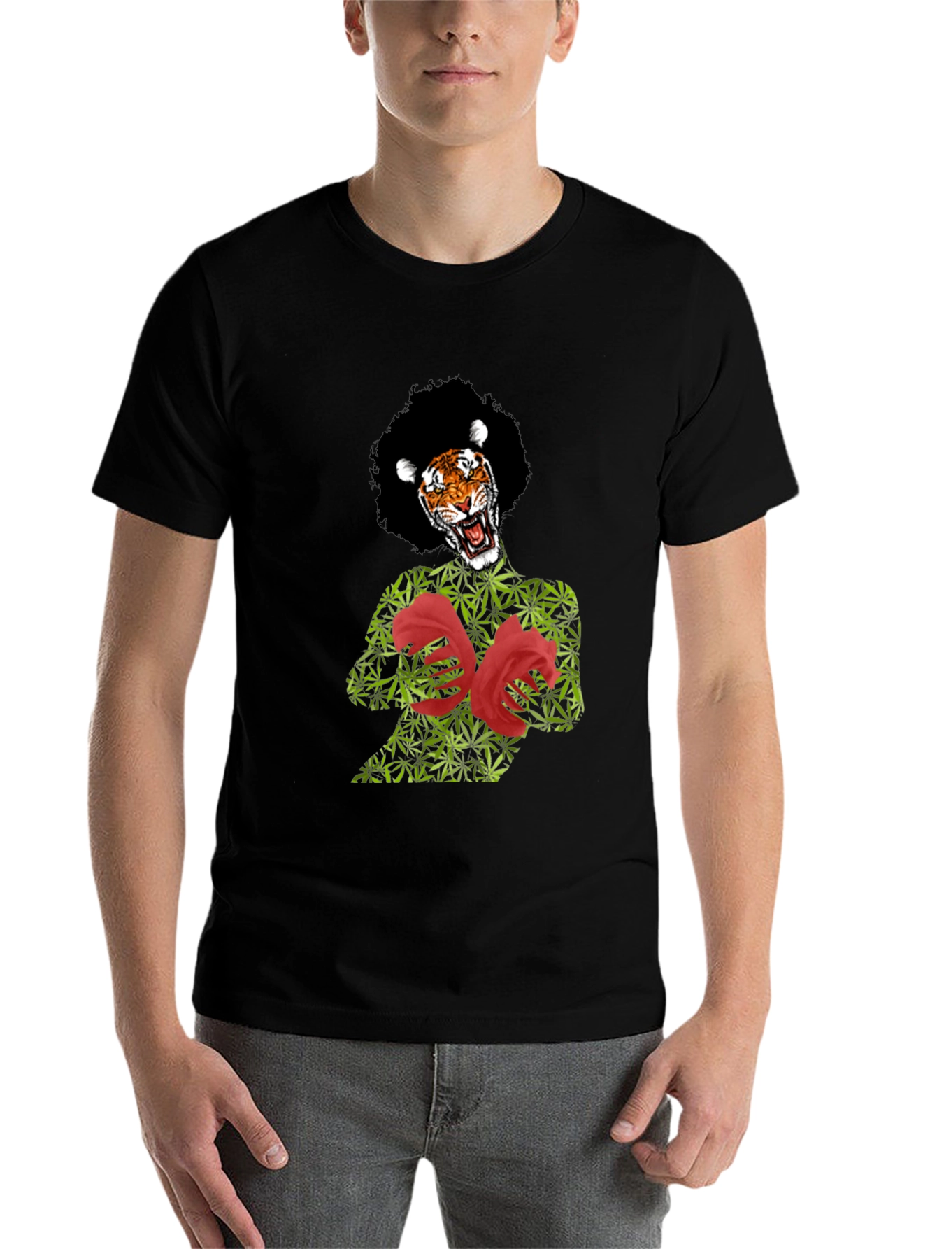 Black Tiger Pot Leaf & Rose Graphic T-Shirt view 7
