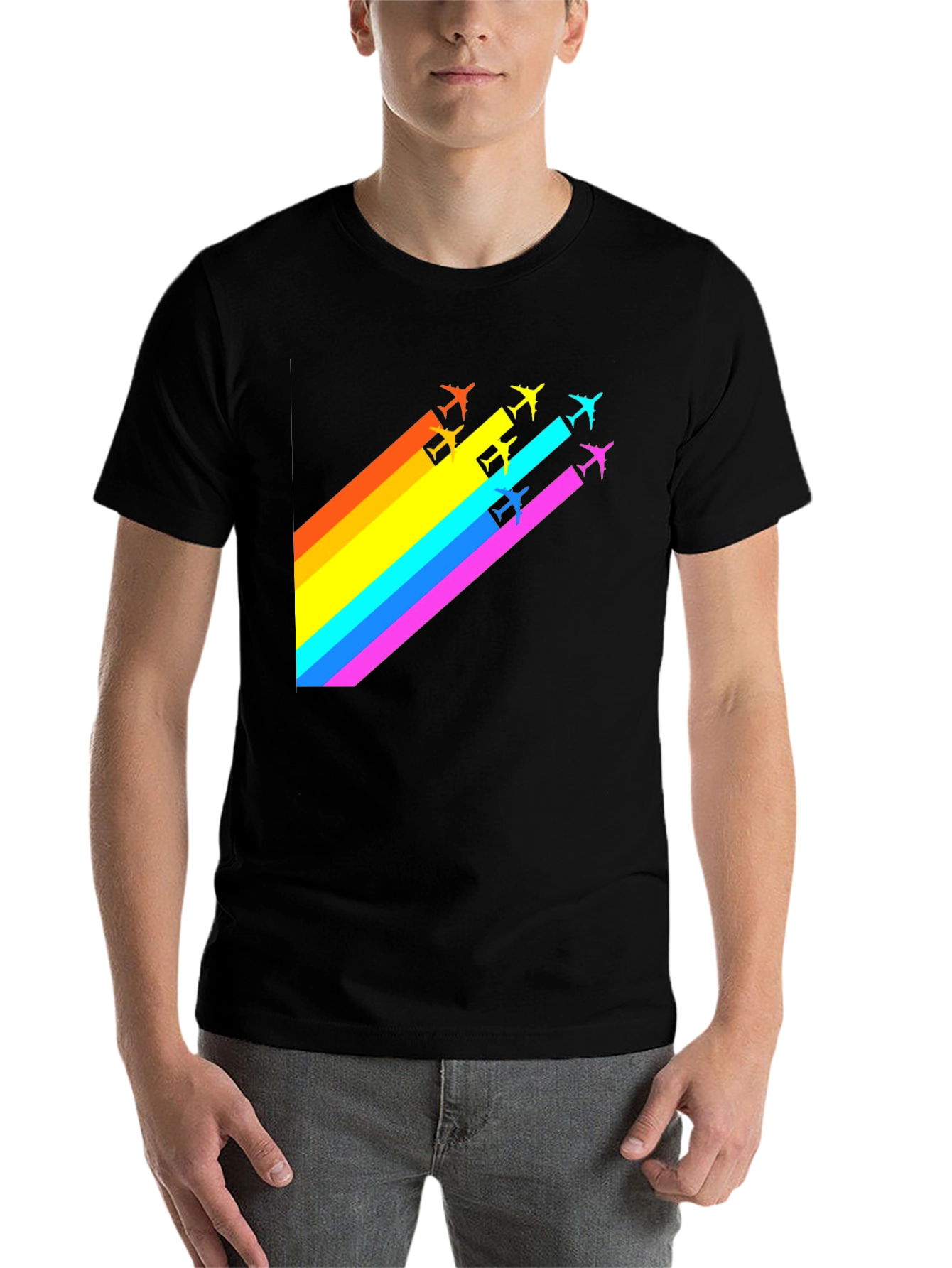 Black Rainbow Airplane Trail Graphic T-Shirt view 7
