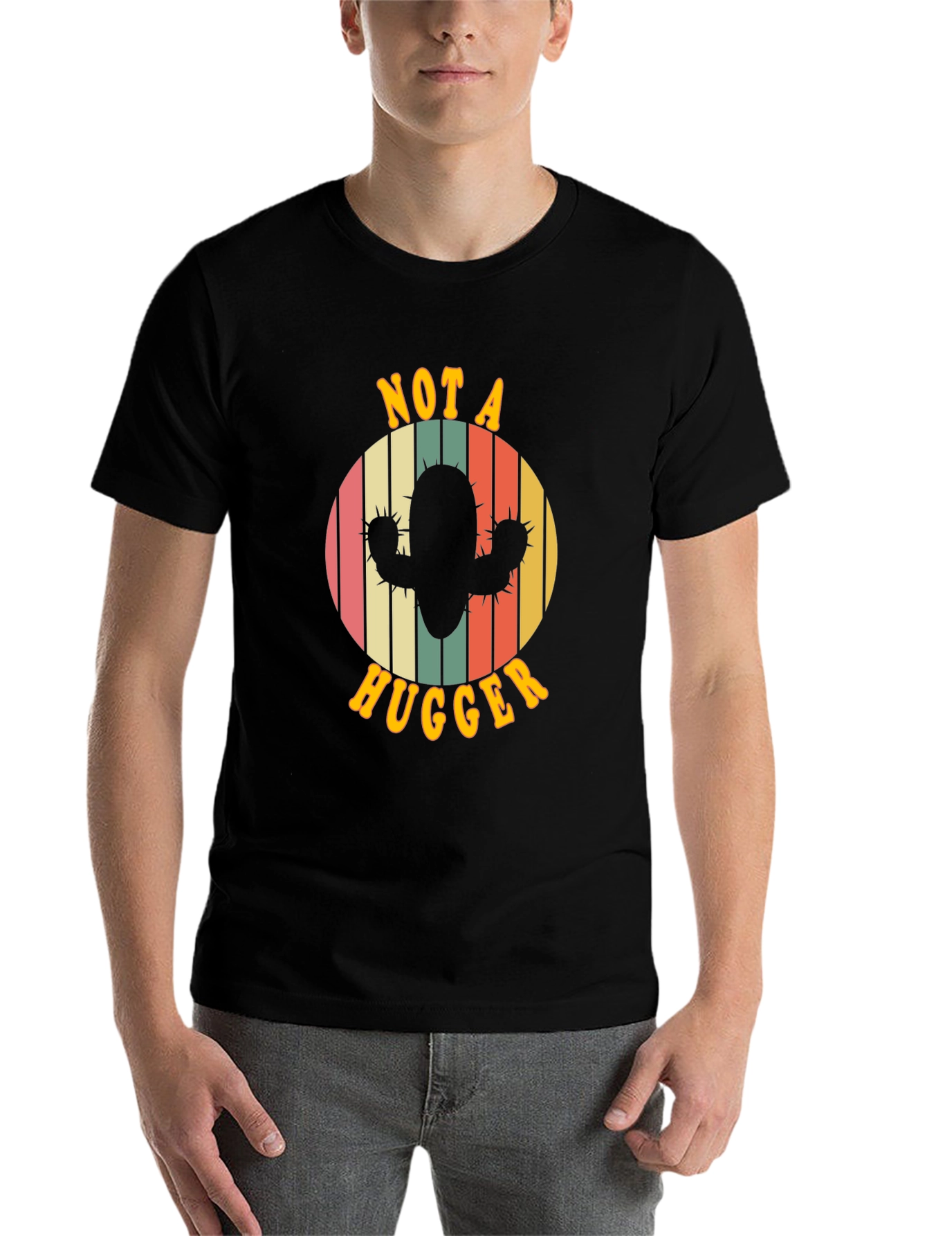 Black Not A Hugger Cactus Graphic Tee - Retro Style view 7