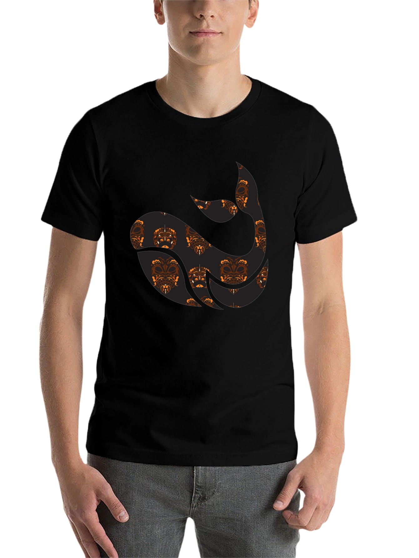Black Tribal Whale Graphic Tee - Black view 7