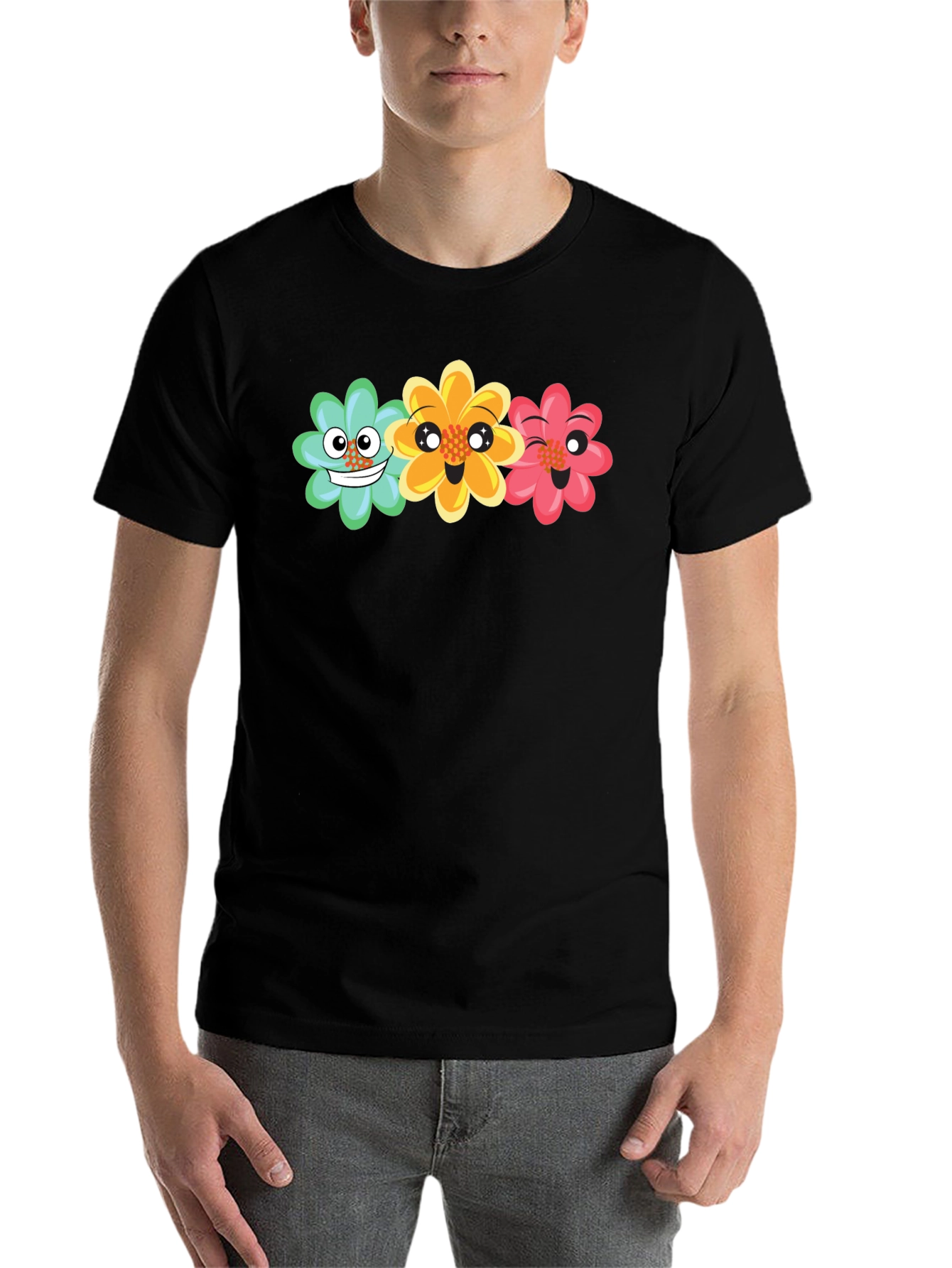 Black Fun Floral Graphic Tee - Black Unisex T-Shirt view 7