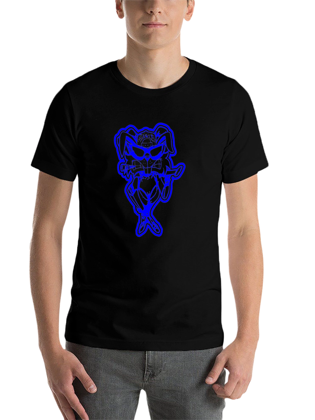 Black Cool Blue Bunny Graphic Black T-Shirt view 7
