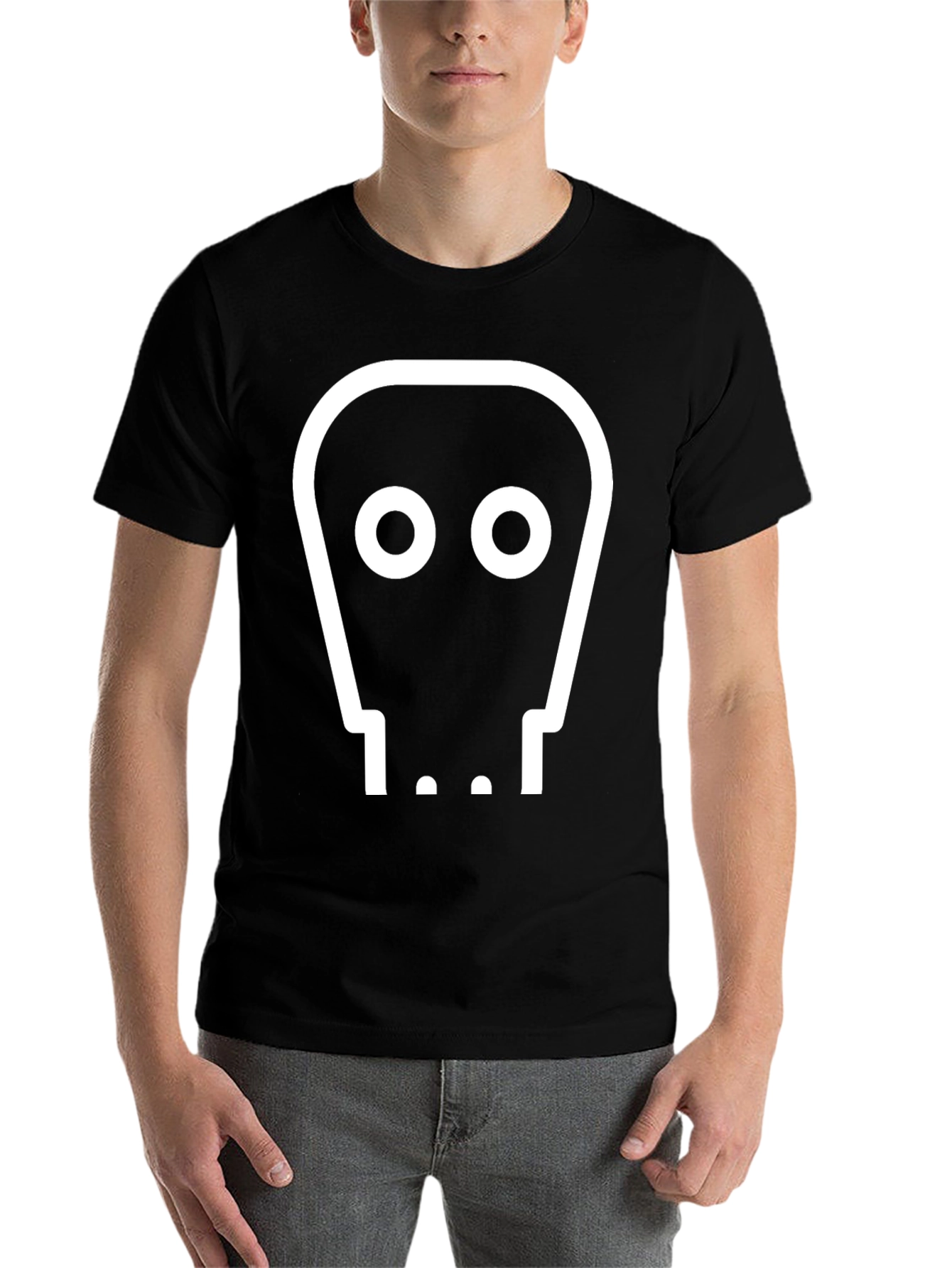 Black Minimalist Graphic Tee - Robot Face Black T-Shirt view 7
