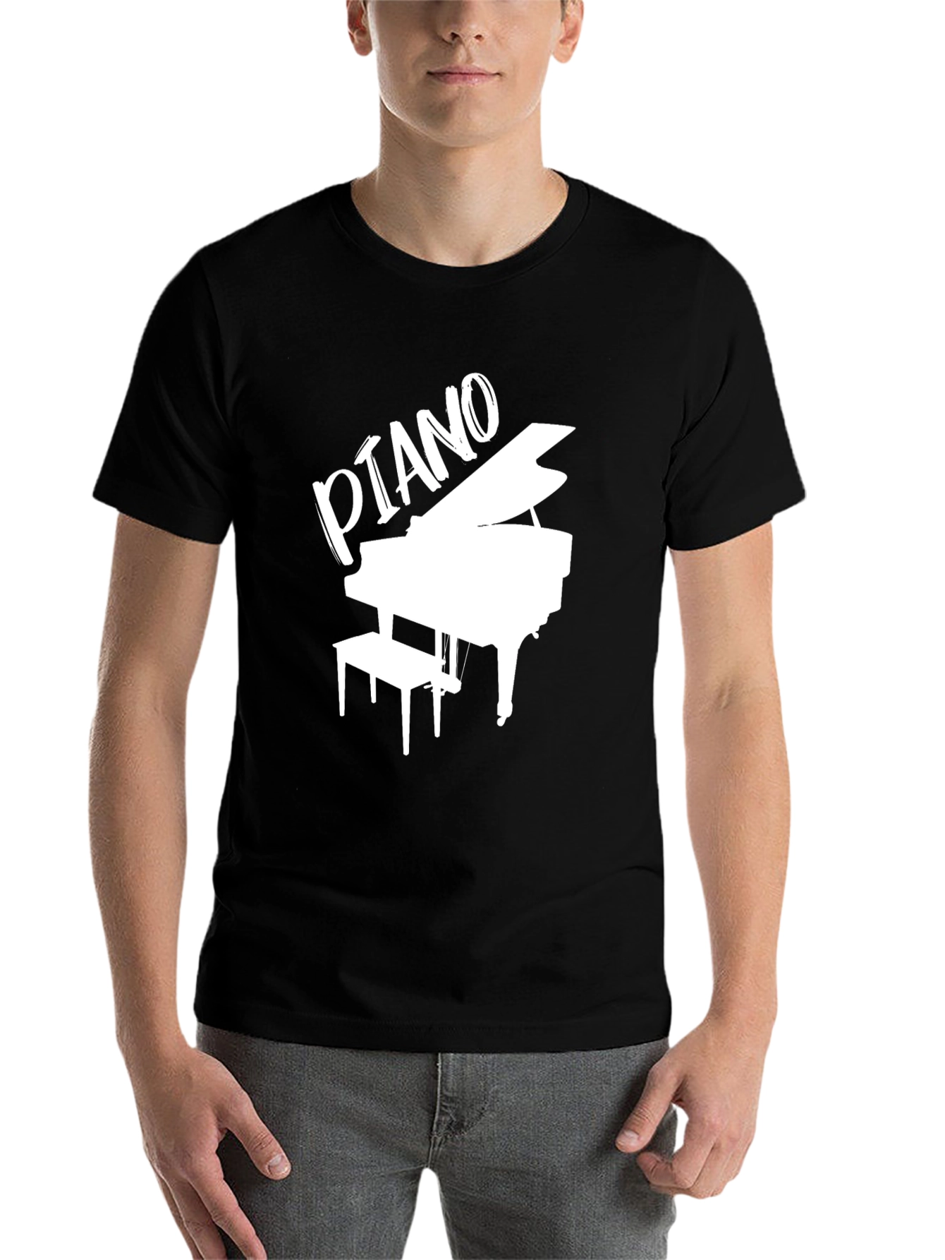 Black Piano Graphic Tee - Black Cotton T-Shirt view 7