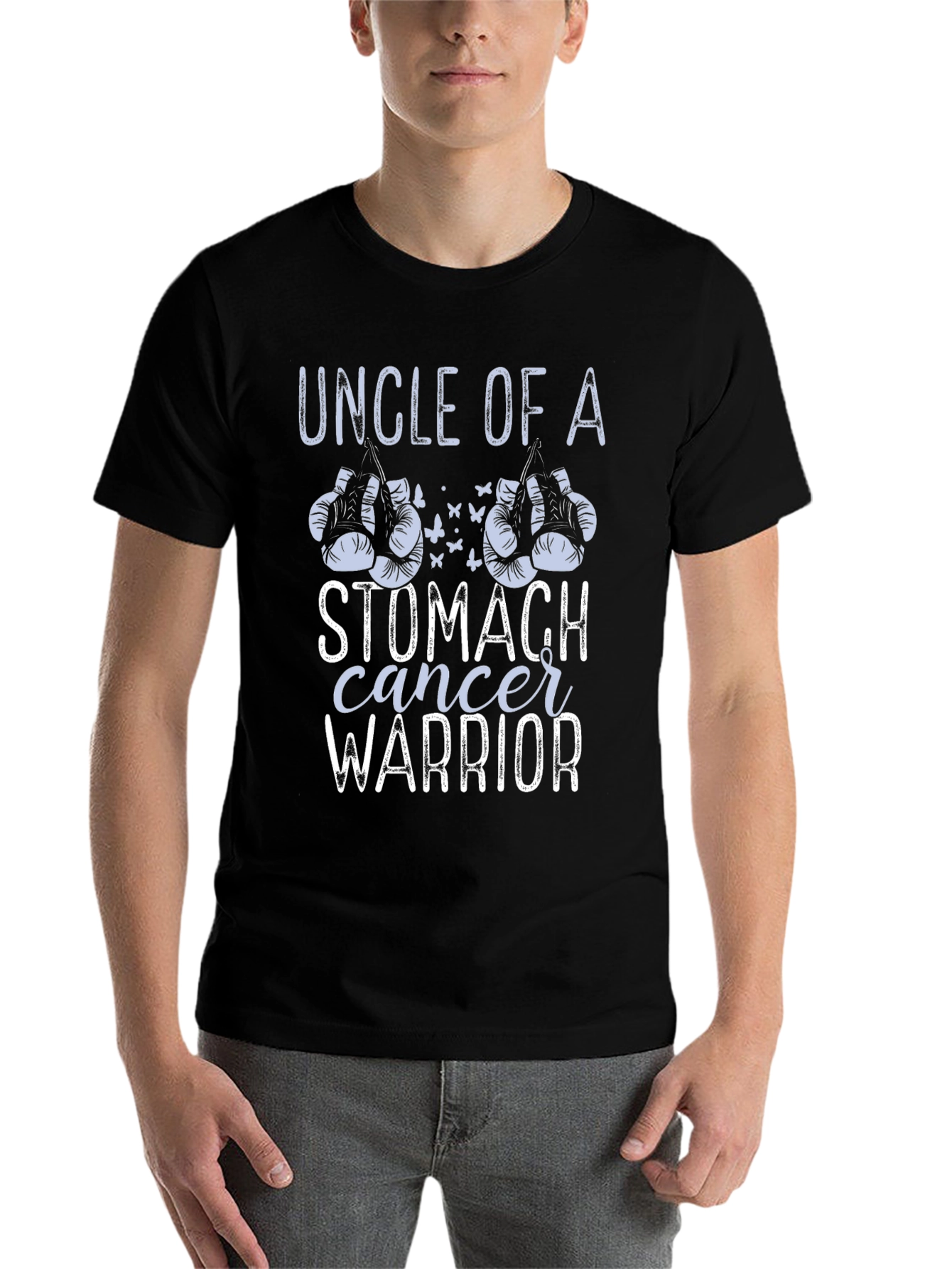 Black Uncle of a Stomach Cancer Warrior T-Shirt view 7