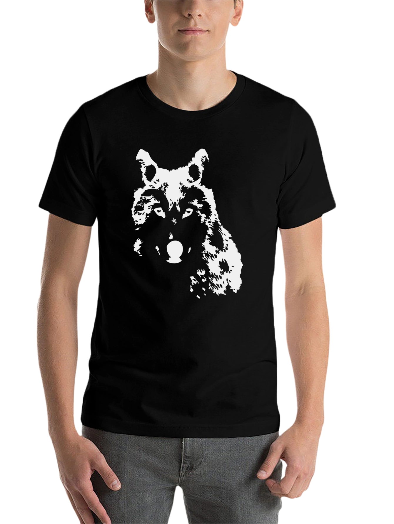 Black Wolf Graphic Print Black T-Shirt - Casual Style view 7