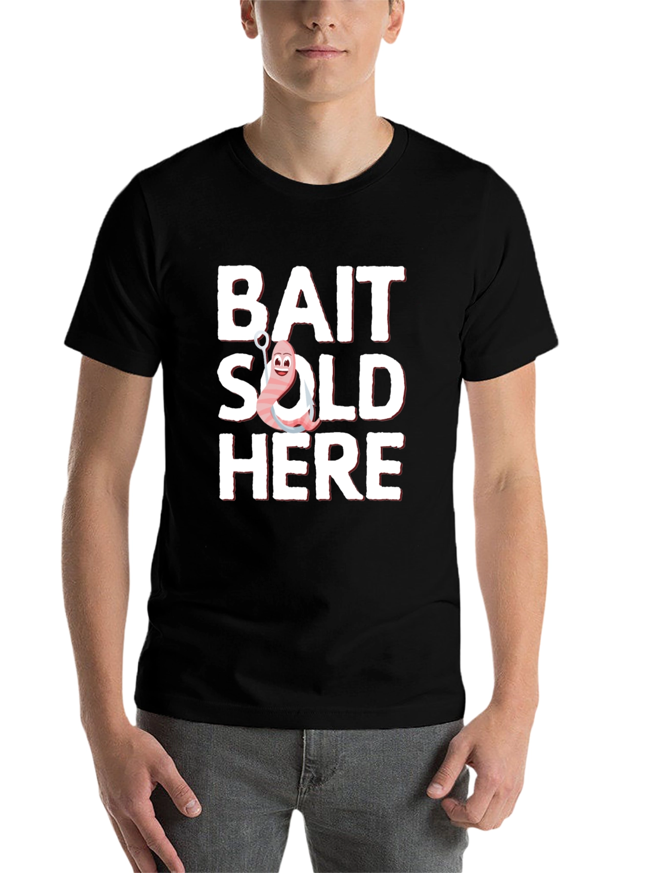 Black Bait Sold Here Graphic T-Shirt - Fishing Humor view 7