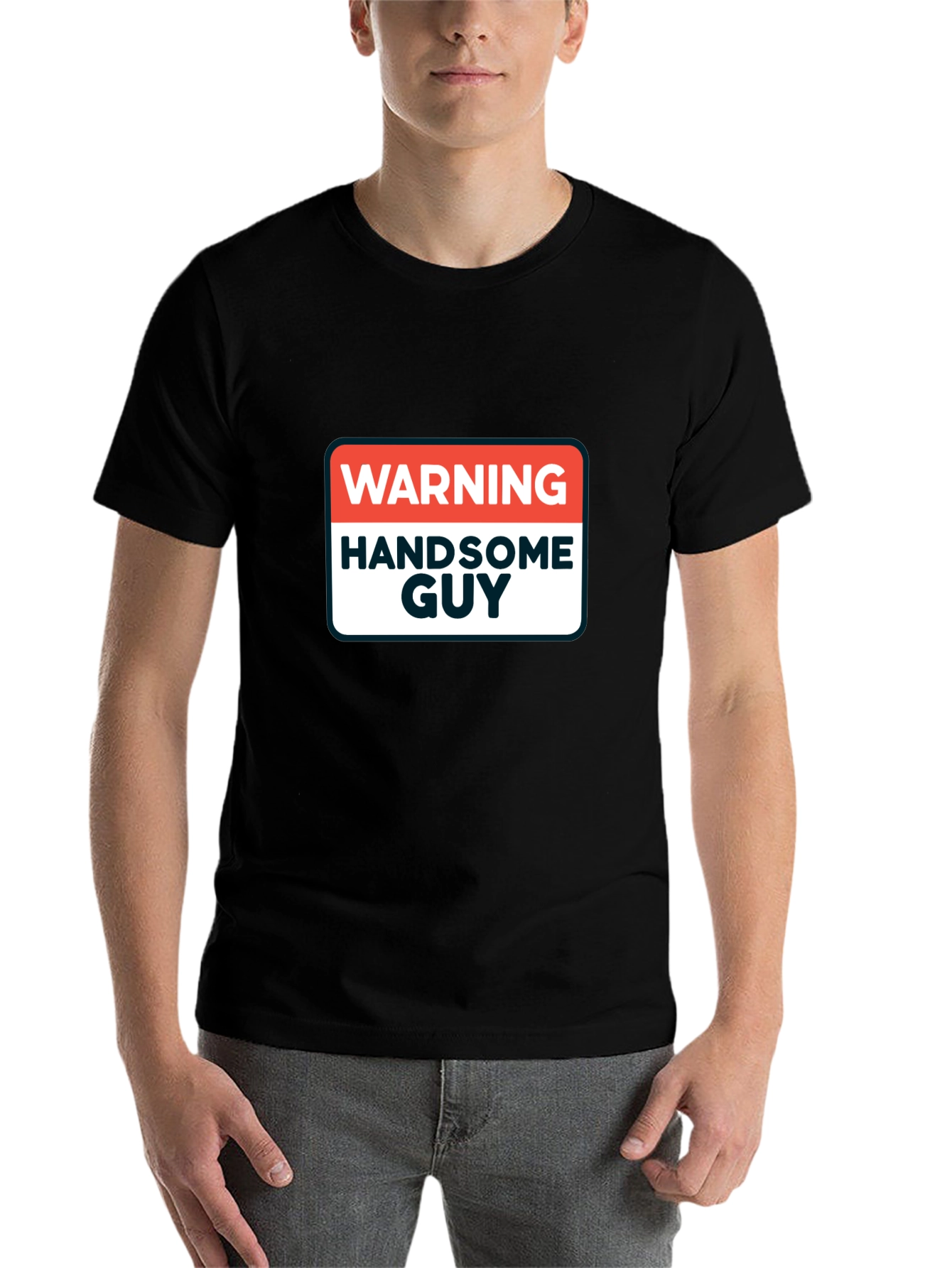 Black Warning Handsome Guy Graphic T-Shirt view 7