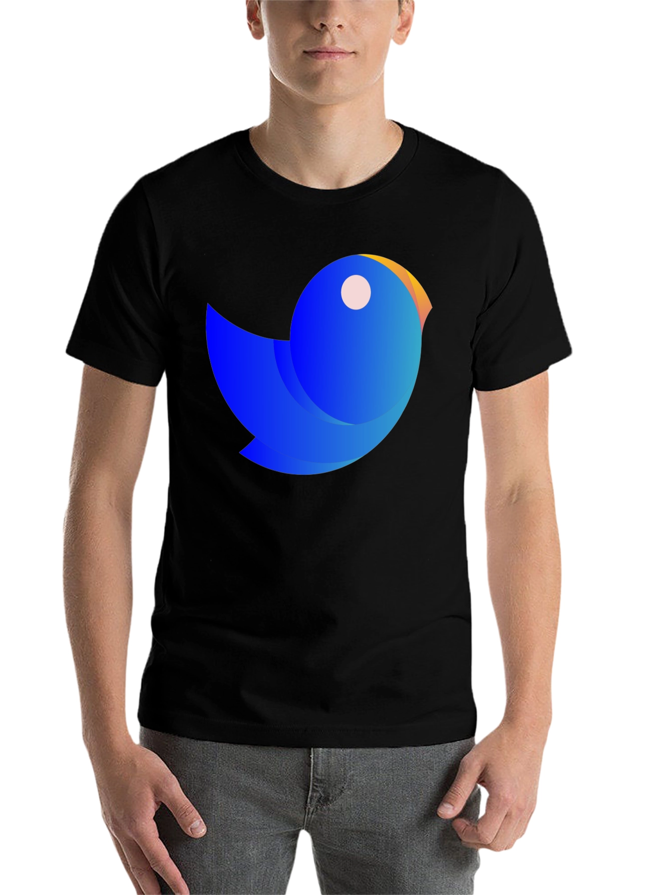 Black Abstract Blue Bird Graphic Tee - Casual Black T-Shirt view 7