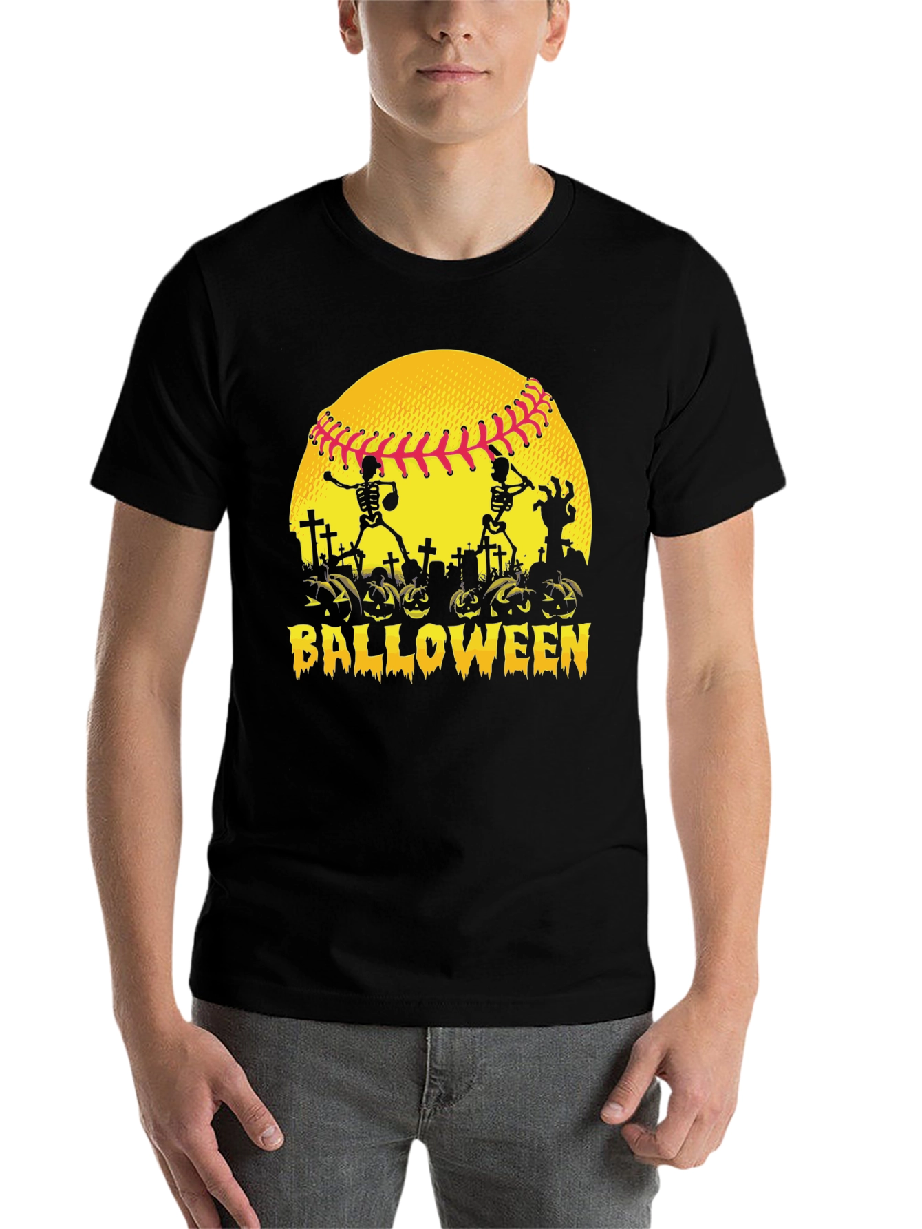 Black Halloween Baseball Skeleton T-Shirt view 7