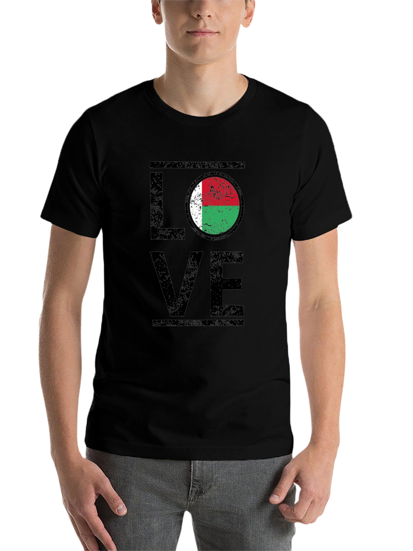 Black Love Madagascar Flag T-Shirt - Black Cotton Tee view 7
