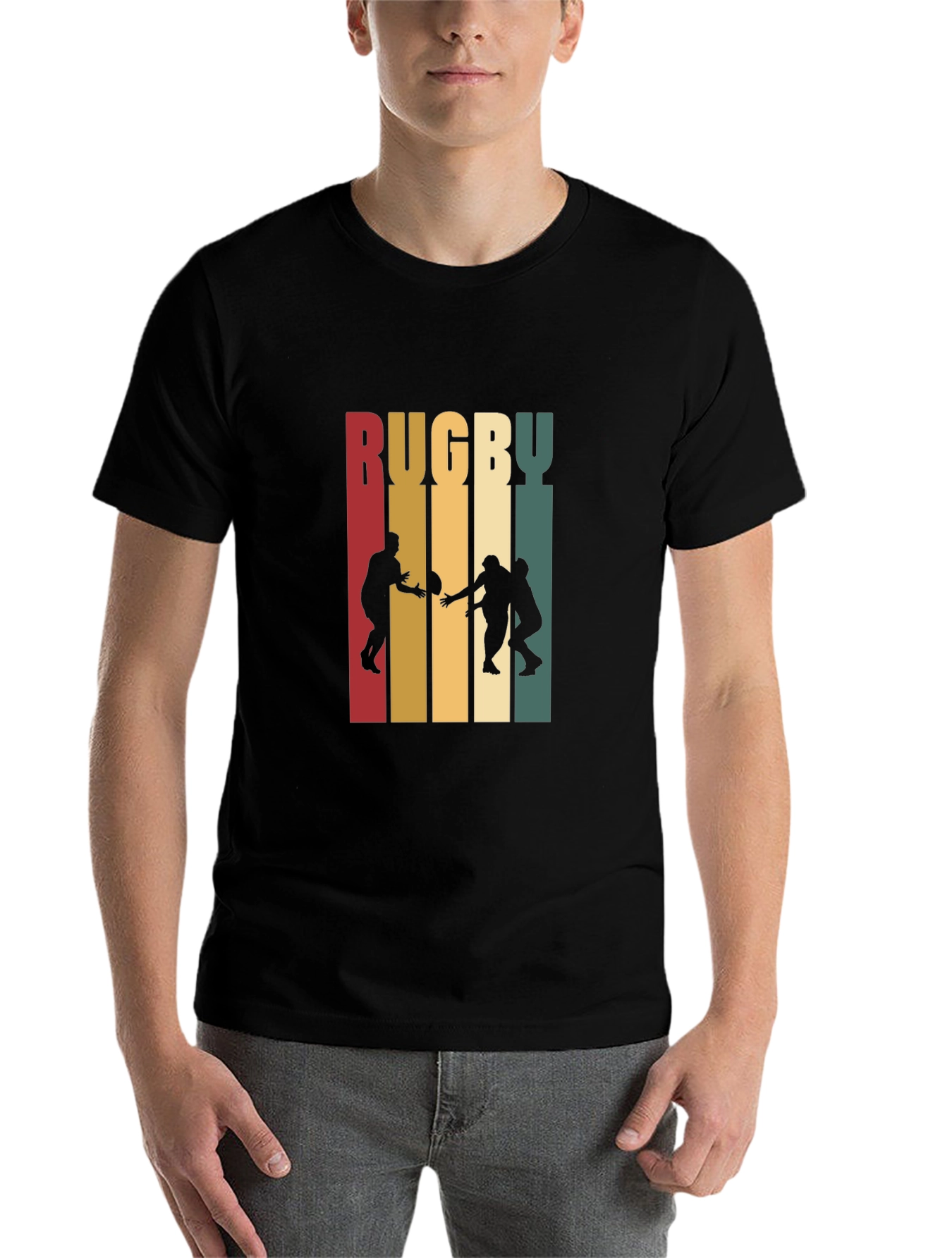 Black Rugby Graphic T-Shirt | Retro Style Cotton Tee view 7
