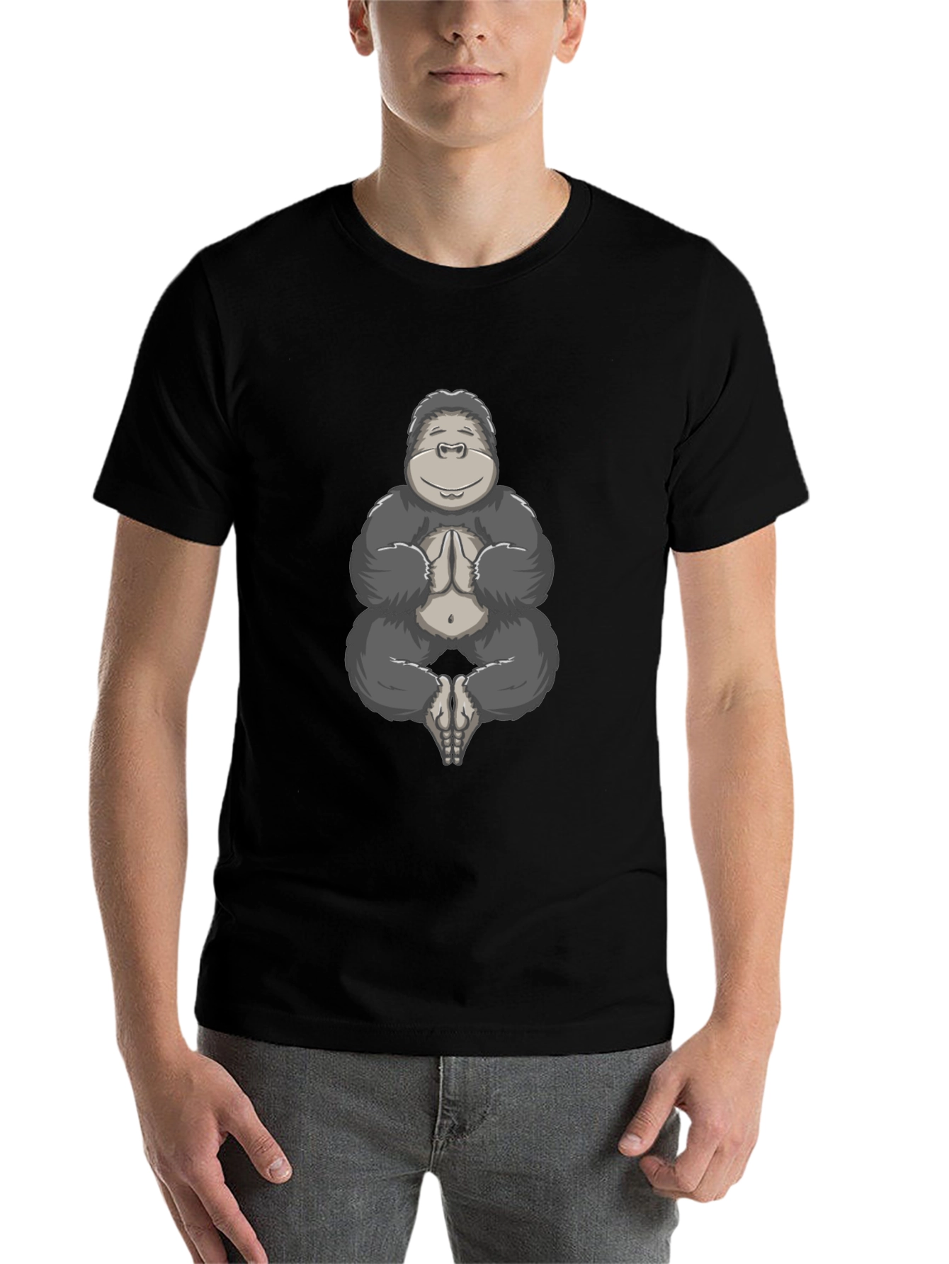 Black Zen Gorilla T-Shirt - Meditating Ape Design view 7