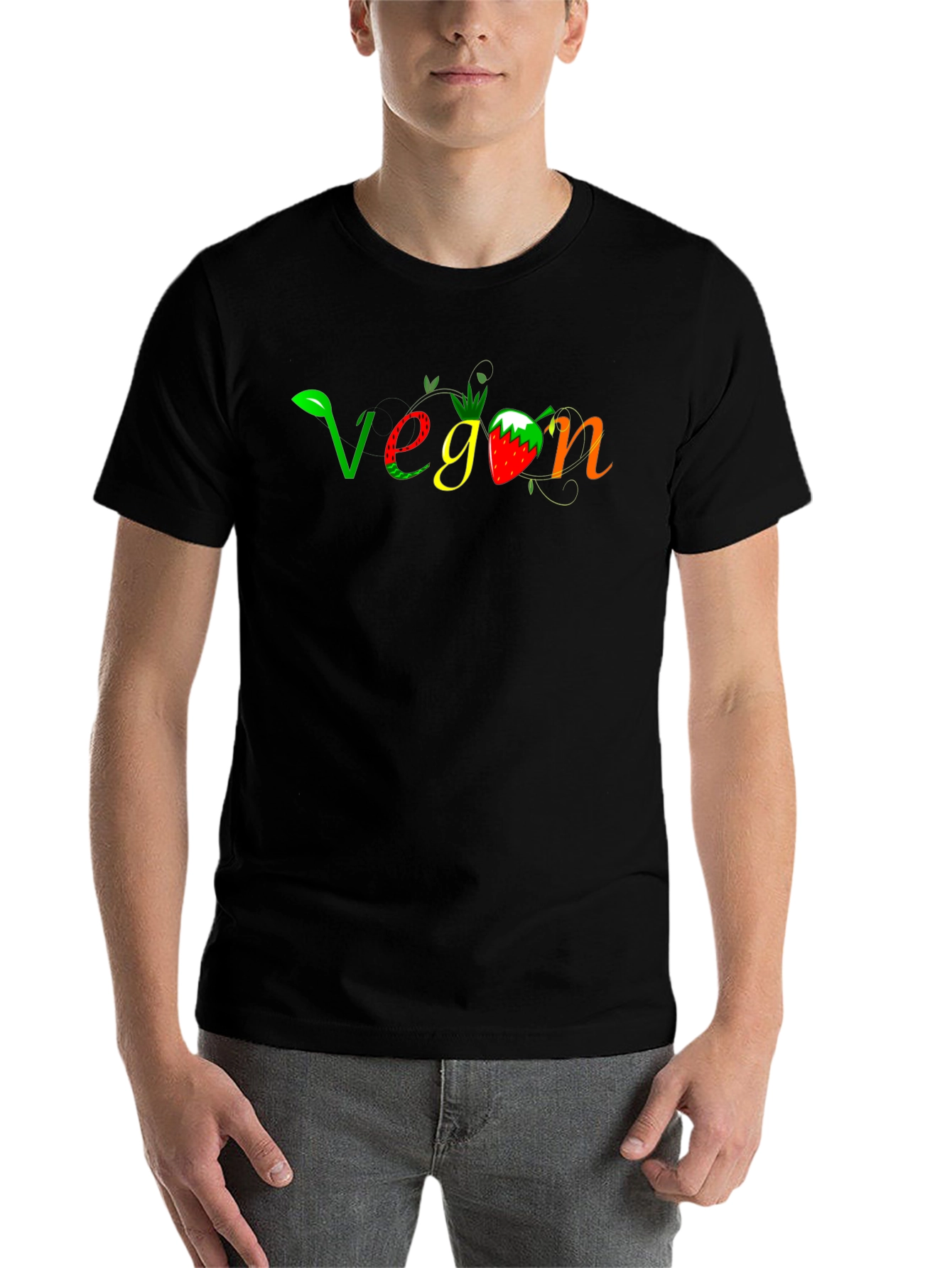 Black Vegan Graphic Tee - Fresh & Fun Design view 7