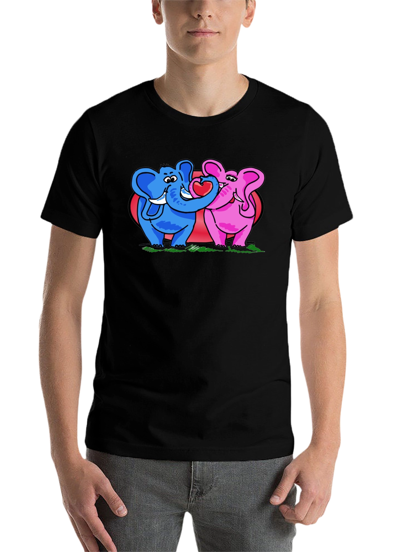 Black Elephant Love T-Shirt - Blue & Pink Elephants view 7