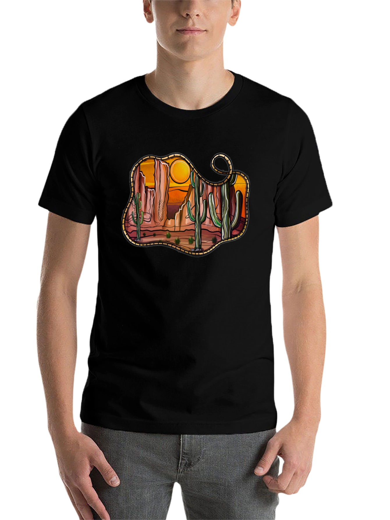 Black Desert Cactus Sunset Graphic Tee - Black view 7