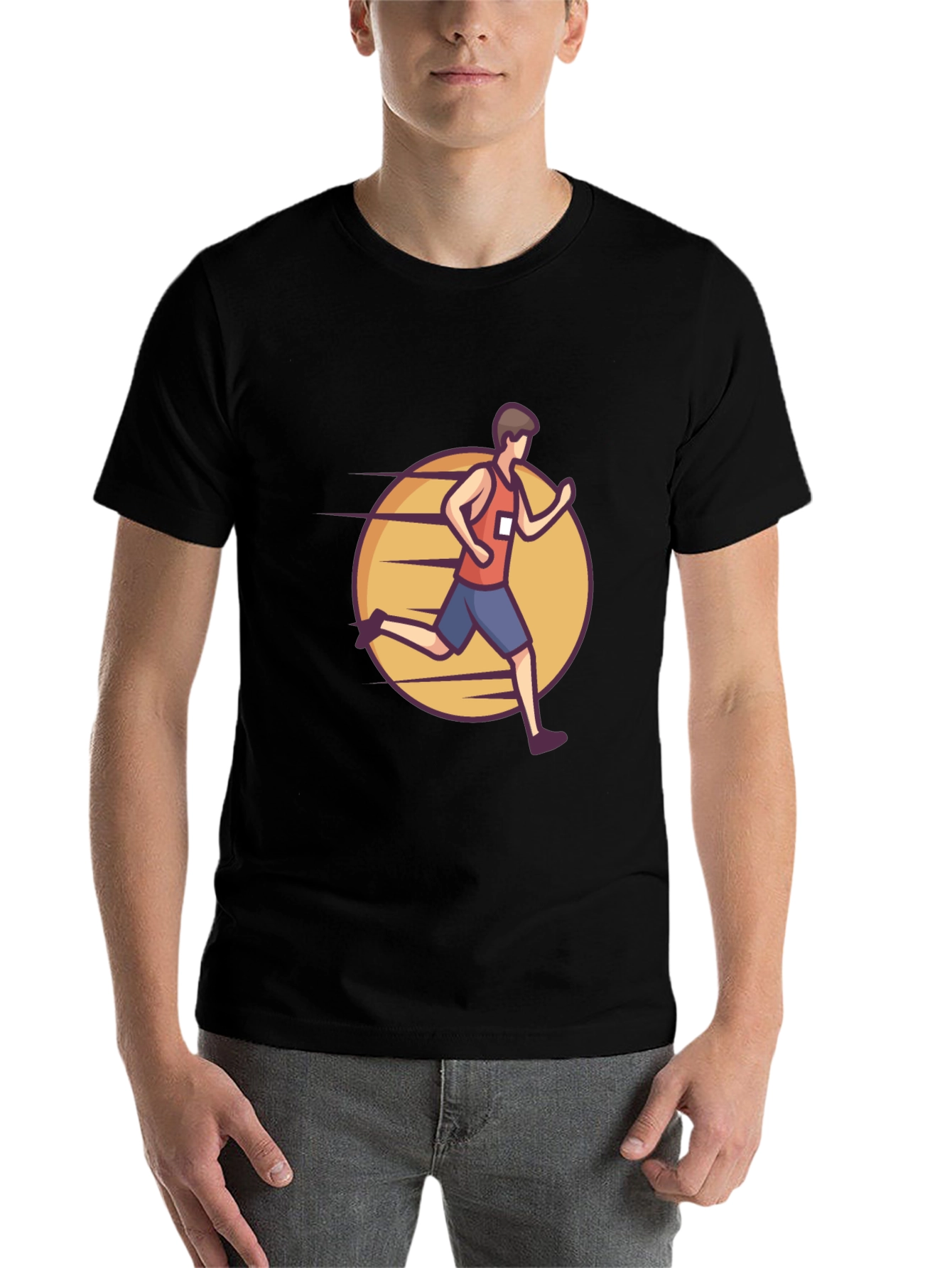 Black Black Graphic Tee: Cartoon Runner Design view 7