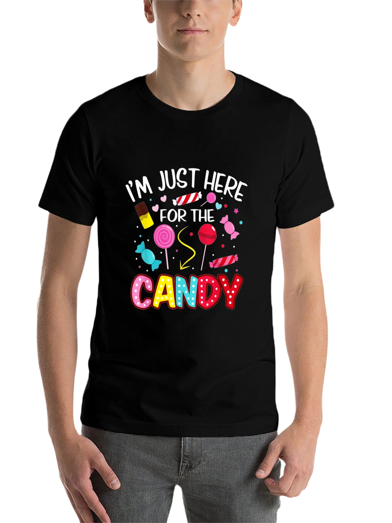 Black I'm Just Here For The Candy Funny Halloween T-Shirt view 7