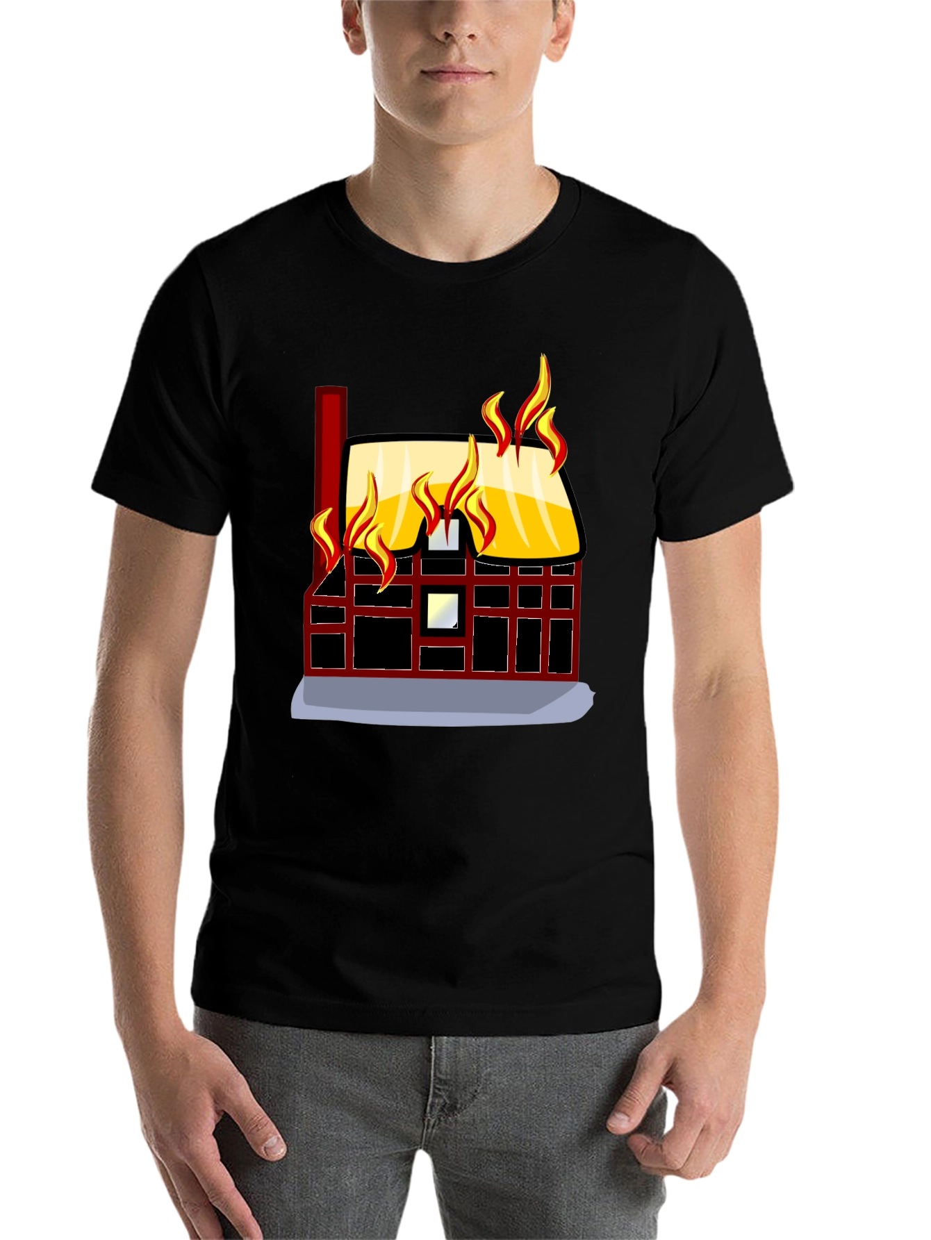 Black Burning House Graphic Tee - Bold Black T-Shirt view 7