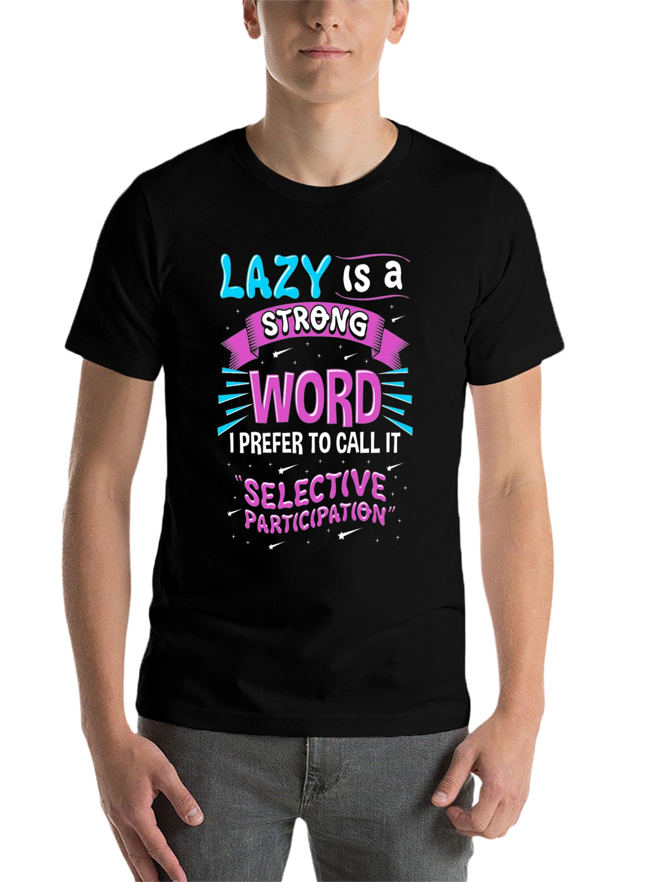 Black Funny Slogan Tee - Lazy is a Strong Word view 7