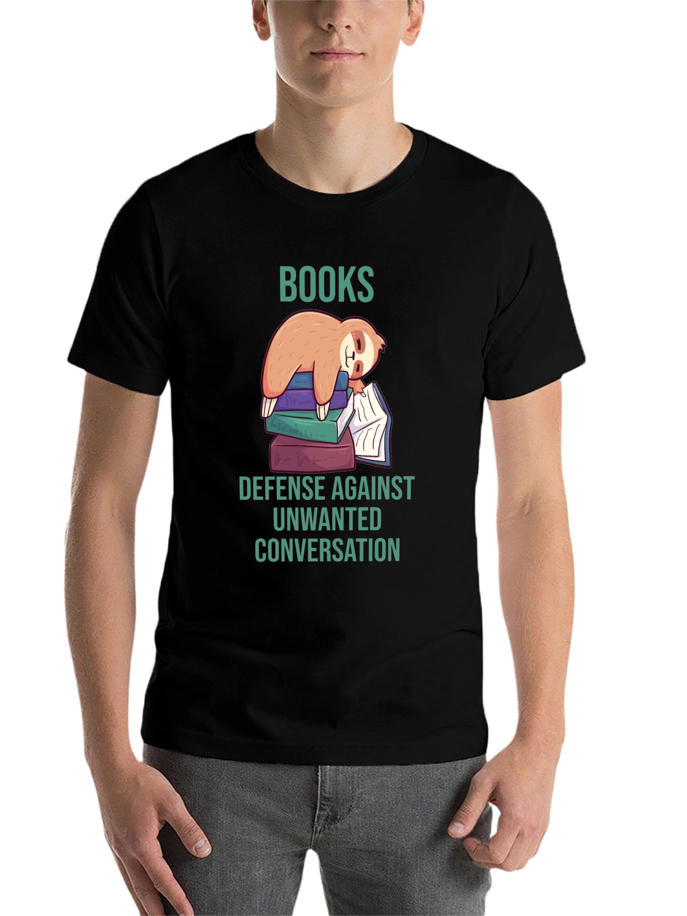Black Books Sloth T-Shirt: Defense Against Unwanted Conversation view 7