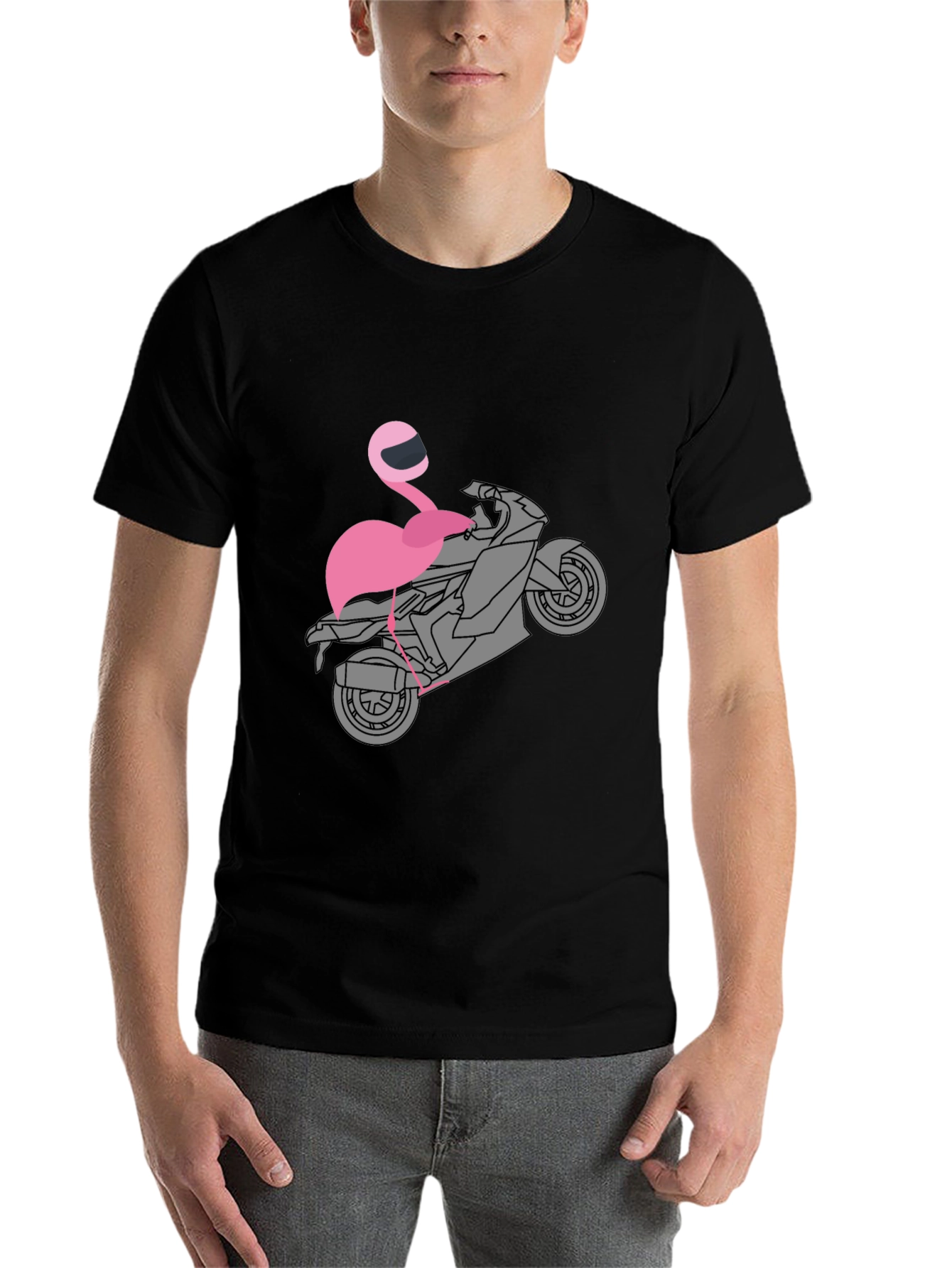 Black Flamingo Biker T-Shirt - Unique Graphic Tee view 7