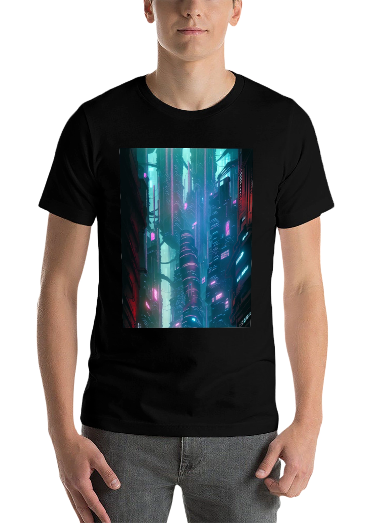 Black Cyberpunk City T-Shirt view 7